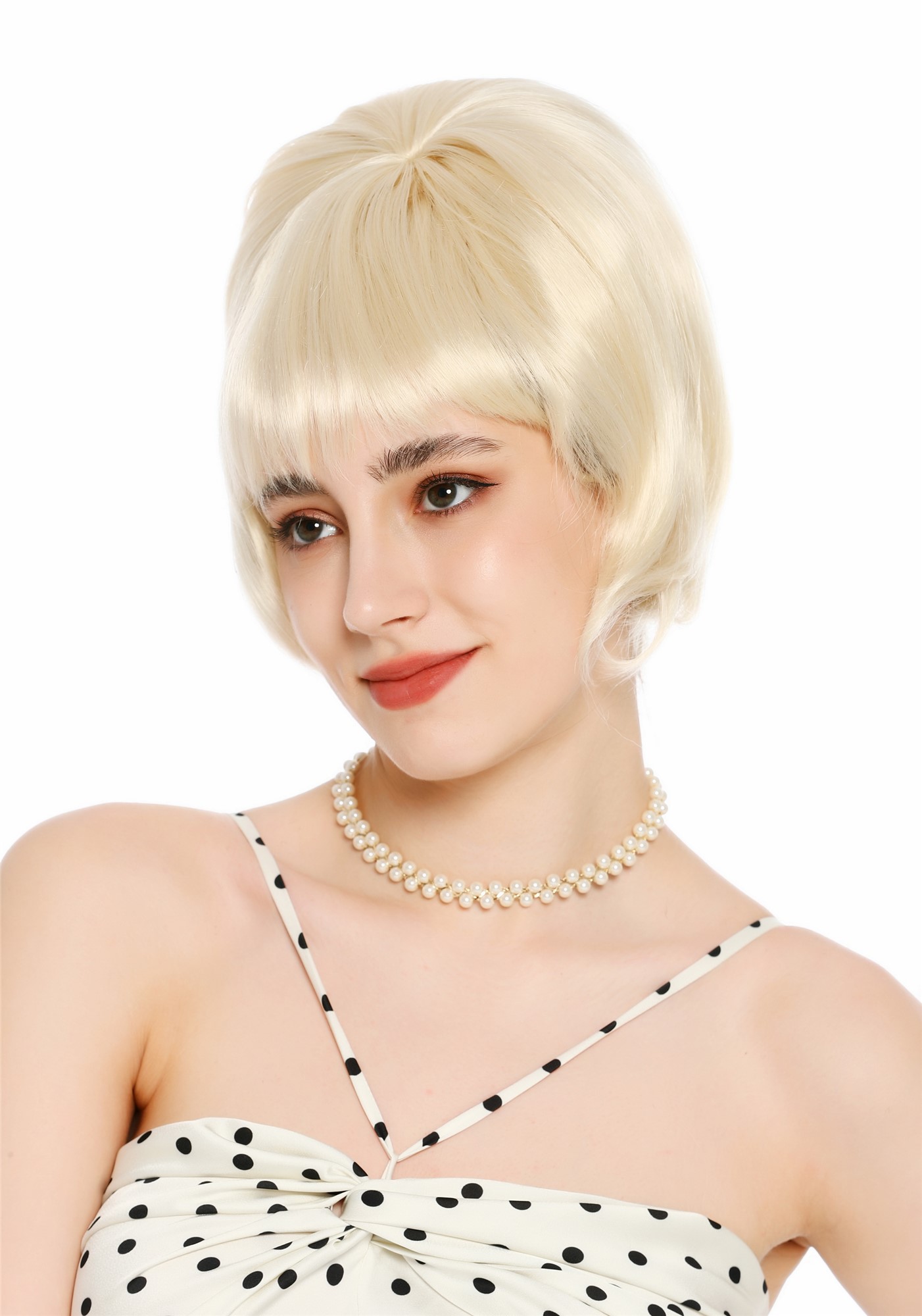 Perücke Damen Retro Vintage 50er 60er Beehive Turmfrisur hochtoupiert kurz Pony Hellblond Platinblond VK-71-613