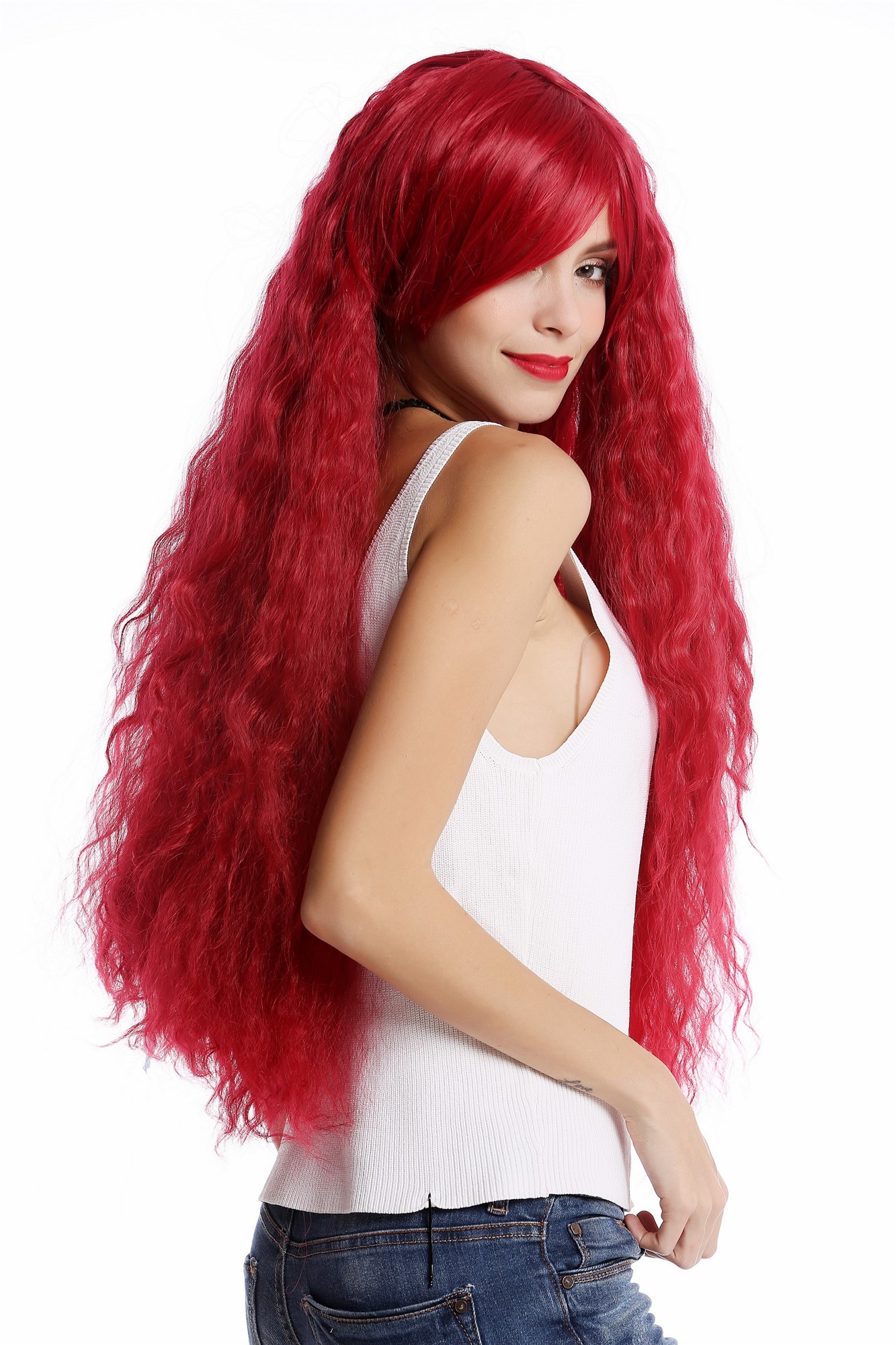 hochwertige Qualitätsperücken, Perücke Locken Lang Rot gekreppt YZF-4381-T1762, Ansicht 3, WIG ME UP: Ihr Perücken Online Shop lockige Tressen-Perücke Rot sehr lange Haare für Damen