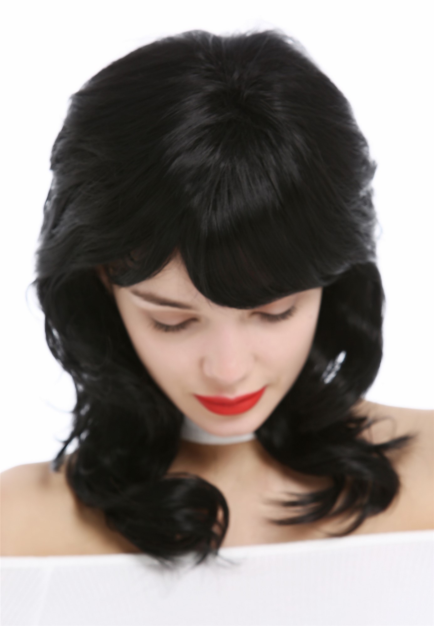 Lady Wig shoulder-length medium long layered naturally waved wavy black 9383, view 6, WIG ME UP: Your Perücken Online Shop Quality Wigs, Ladies, velvet black, wavy, shoulder-length