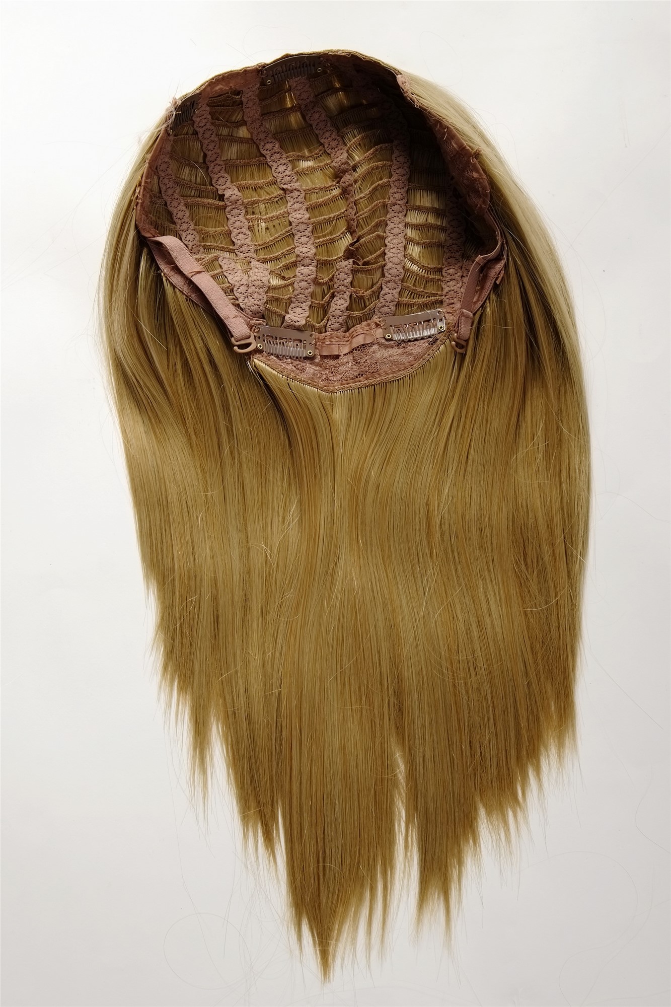Clip-in Haarteil mit 5 Klammern glatte lange Haare Goldblond HD1401-24B, Ansicht 3, WIG ME UP: Ihr Perücken Online Shop glatte Halbperücke Goldblond 50 cm lang