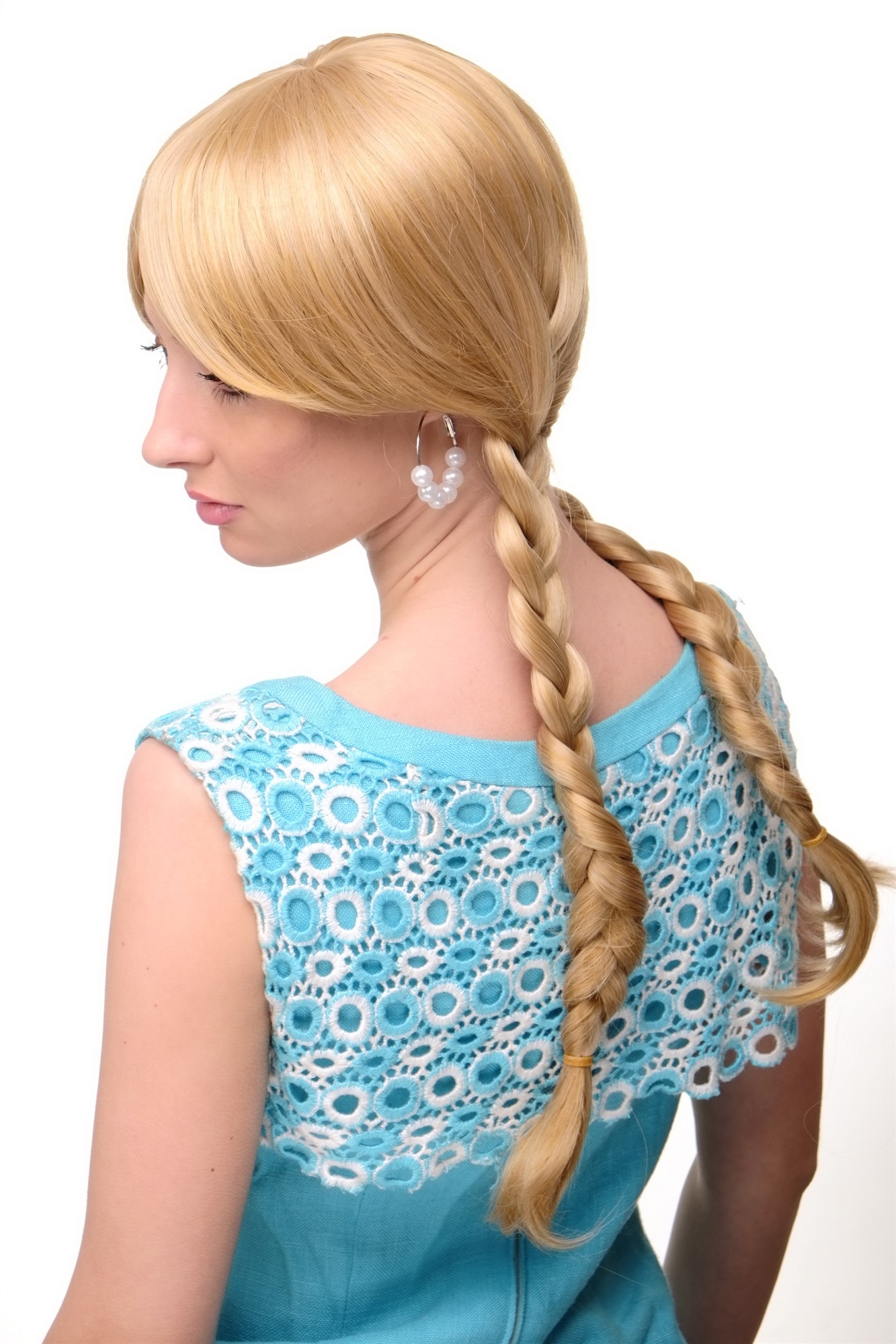 hochwertige Qualitätsperücken, Damen Perücke geflochtene Zöpfe Schulmädchen-Look Blond-Mix Modell: 3446, Ansicht 3, WIG ME UP: Ihr Perücken Online Shop geflochtene Tressen-Perücke Blond-Mix lange Haare für Damen