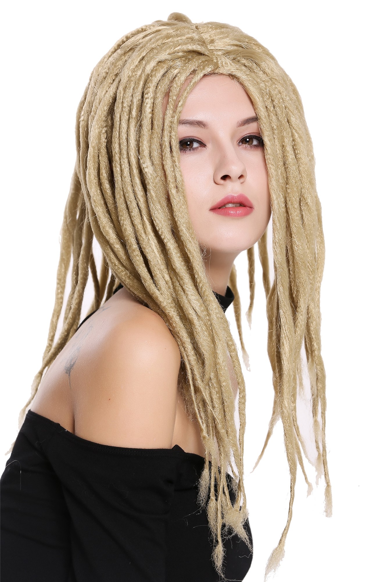 günstige Party Perücke, Perücke Dreadlocks Rasta Blond 90674-ZA89, Ansicht 3, WIG ME UP: Ihr Perücken Online Shop lockige Party Perücke Blond schulterlange Haare Unisex