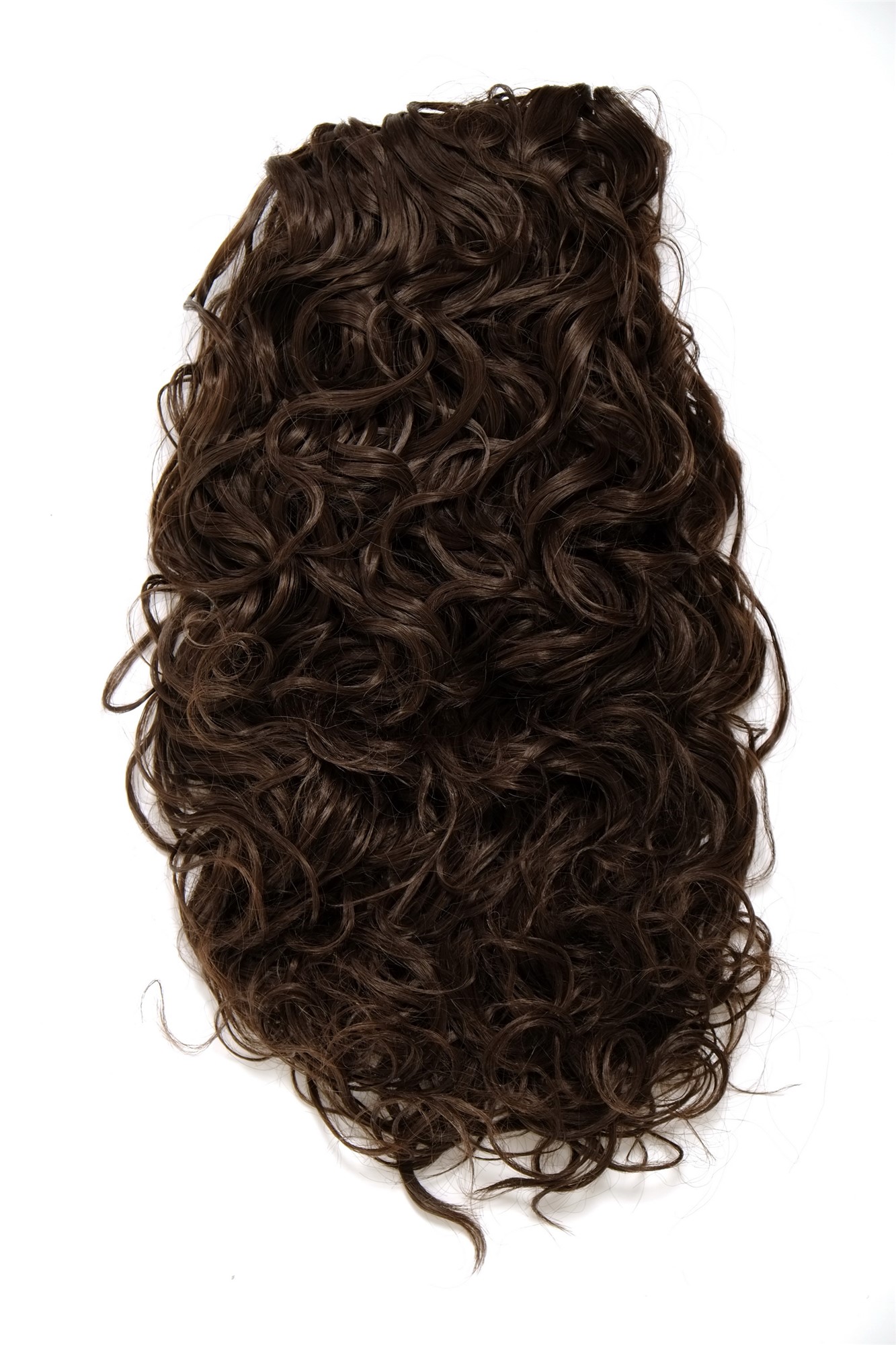 hochwertiges Haarteil 2 Klammern & Gummizug super Volumen Locken Mittelbraun Braun NC002-6, Ansicht 3, WIG ME UP: Ihr Perücken Online Shop lockiges Zopf-Haarteil Mittelbraun 45 cm lang