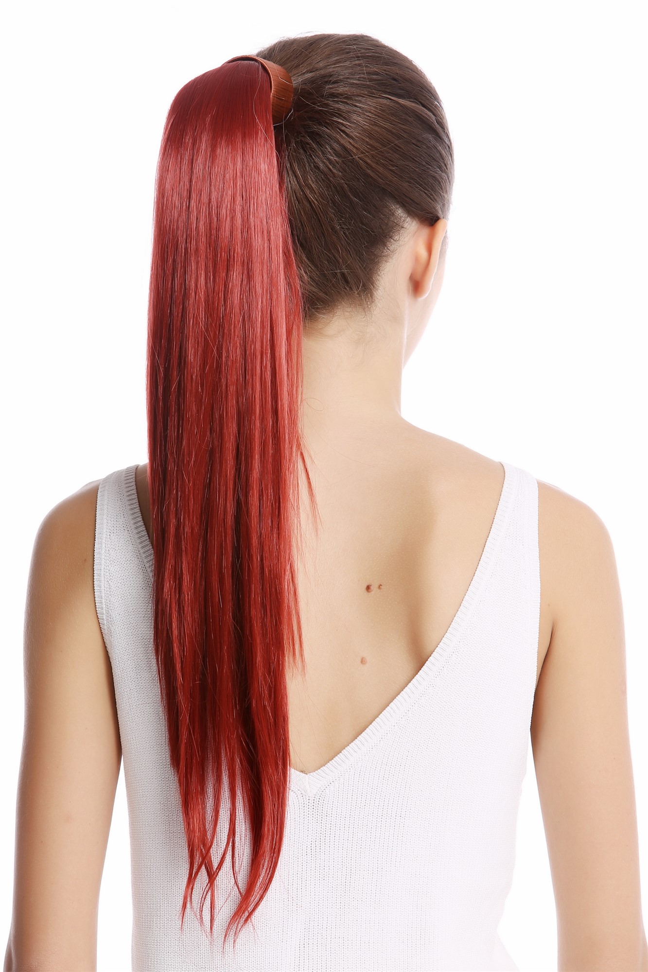 hochwertiges Haarteil Zopf glattes Haar Steckkamm & Haarreif Rot Dunkel-Kupferrot Srosy-135, Vorderansicht, WIG ME UP: Ihr Perücken Online Shop glattes Zopf-Haarteil Dunkel-Kupferrot 55 cm lang