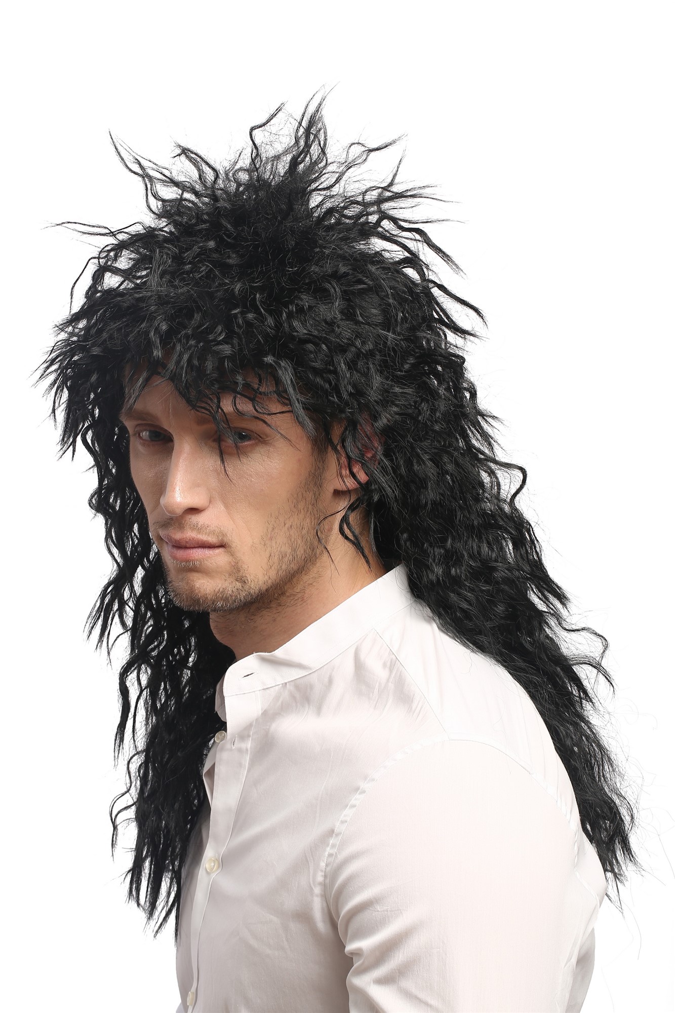 Party Wig, Unisex, Black, curled, long