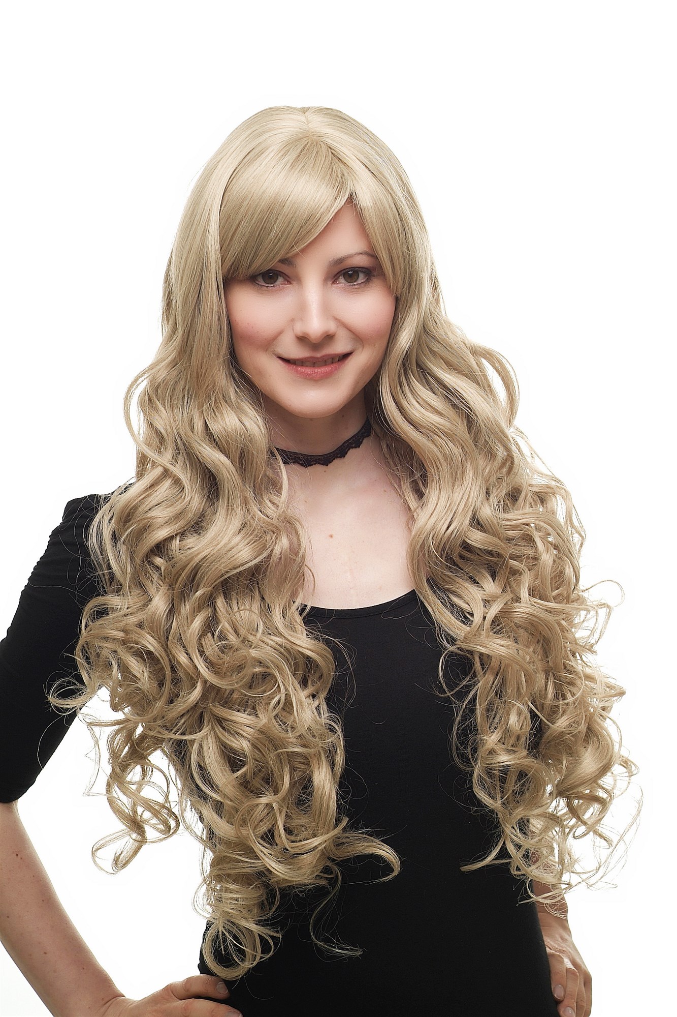 hochwertige Qualitätsperücken, Perücke gemischt Blond Platinblond-Karamellbraun lang Lockenpracht 3264-613L18, Vorderansicht, WIG ME UP: Ihr Perücken Online Shop lockige Tressen-Perücke mit Kopfhaut-Imitat Platinblond-Caramelbraun lange Haare für Damen