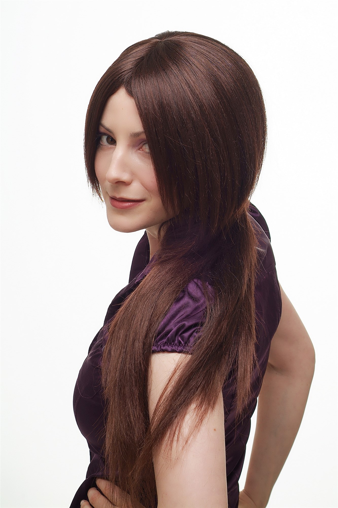 hochwertige Qualitätsperücken, Perücke lang glatt voluminös toupiert H9382-2T33, Ansicht 3, WIG ME UP: Ihr Perücken Online Shop glatte Tressen-Perücke mit Kopfhaut-Imitat Braun sehr lange Haare für Damen