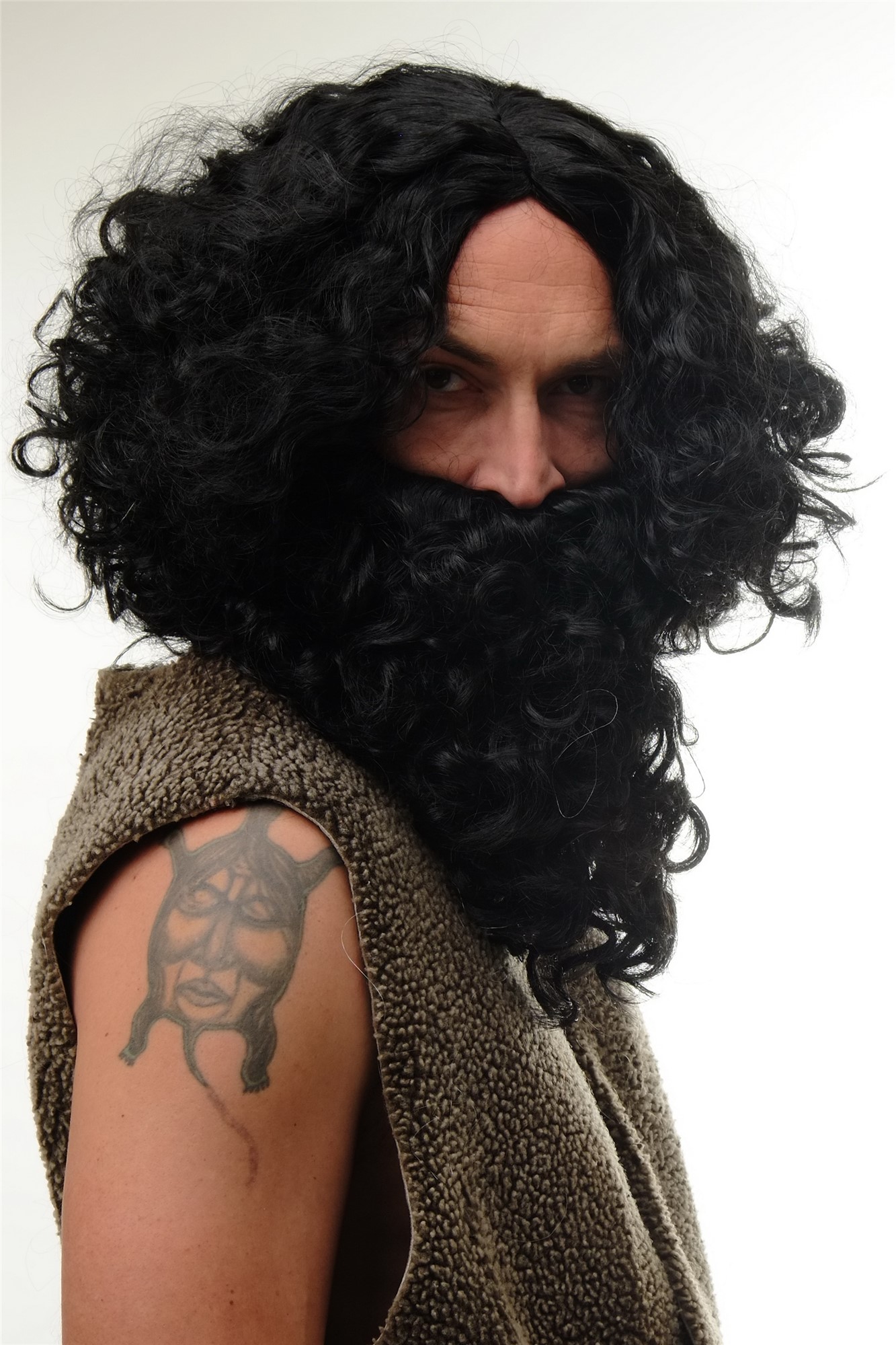 Man Party Set Wig & Beard black unruly Taliban Bandit Prophet Hermit 8115-A+B, view 4, WIG ME UP: Your Perücken Online Shop Party Wig, Men, Black, curled, shoulder-length