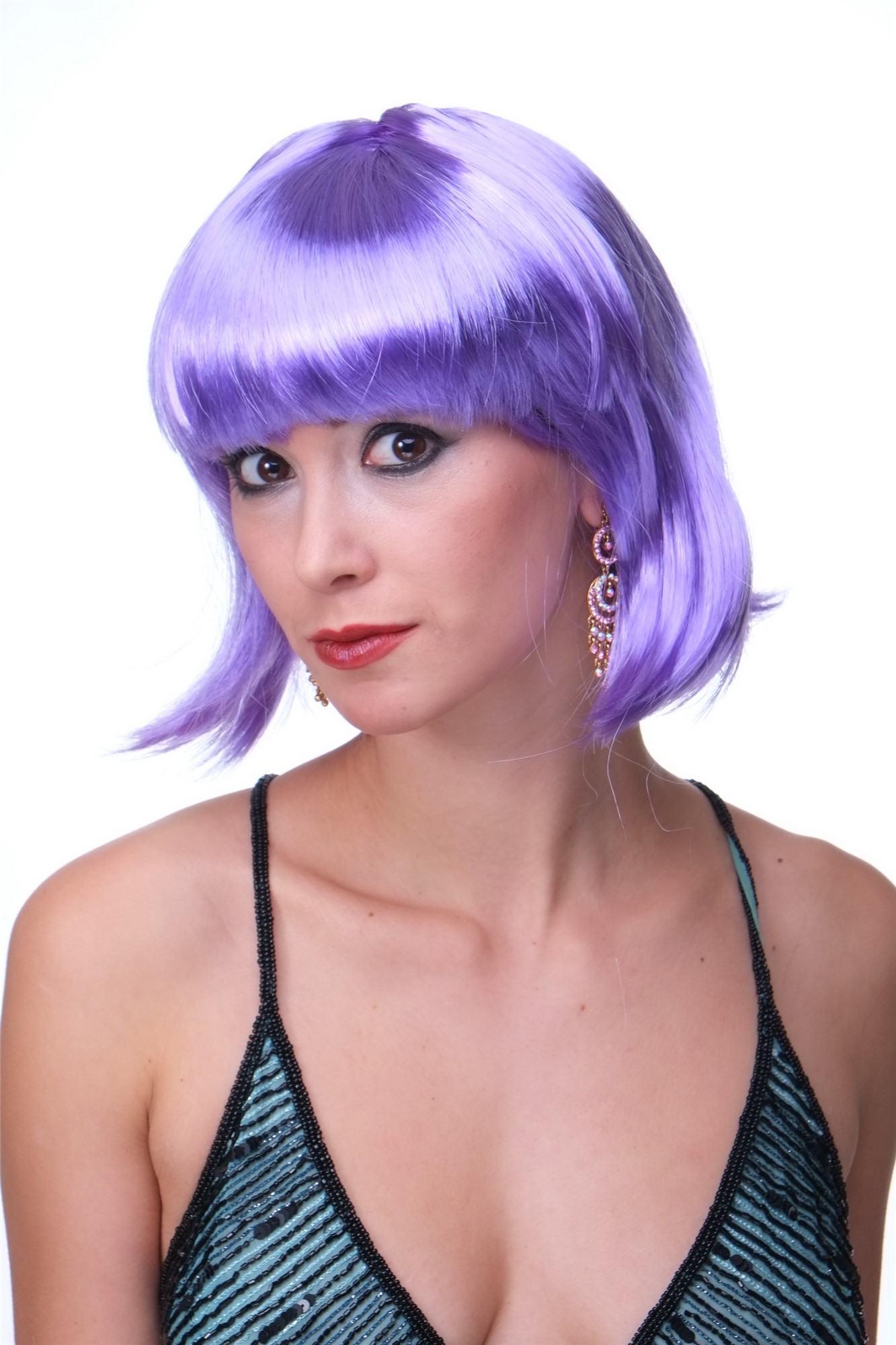 günstige Party Perücke, Sexy Party Perücke Bob Disco Go-Go Burlesque Violett PW0114-P08, Vorderansicht, WIG ME UP: Ihr Perücken Online Shop glatte Party Perücke Neonviolett kurze Haare für Damen
