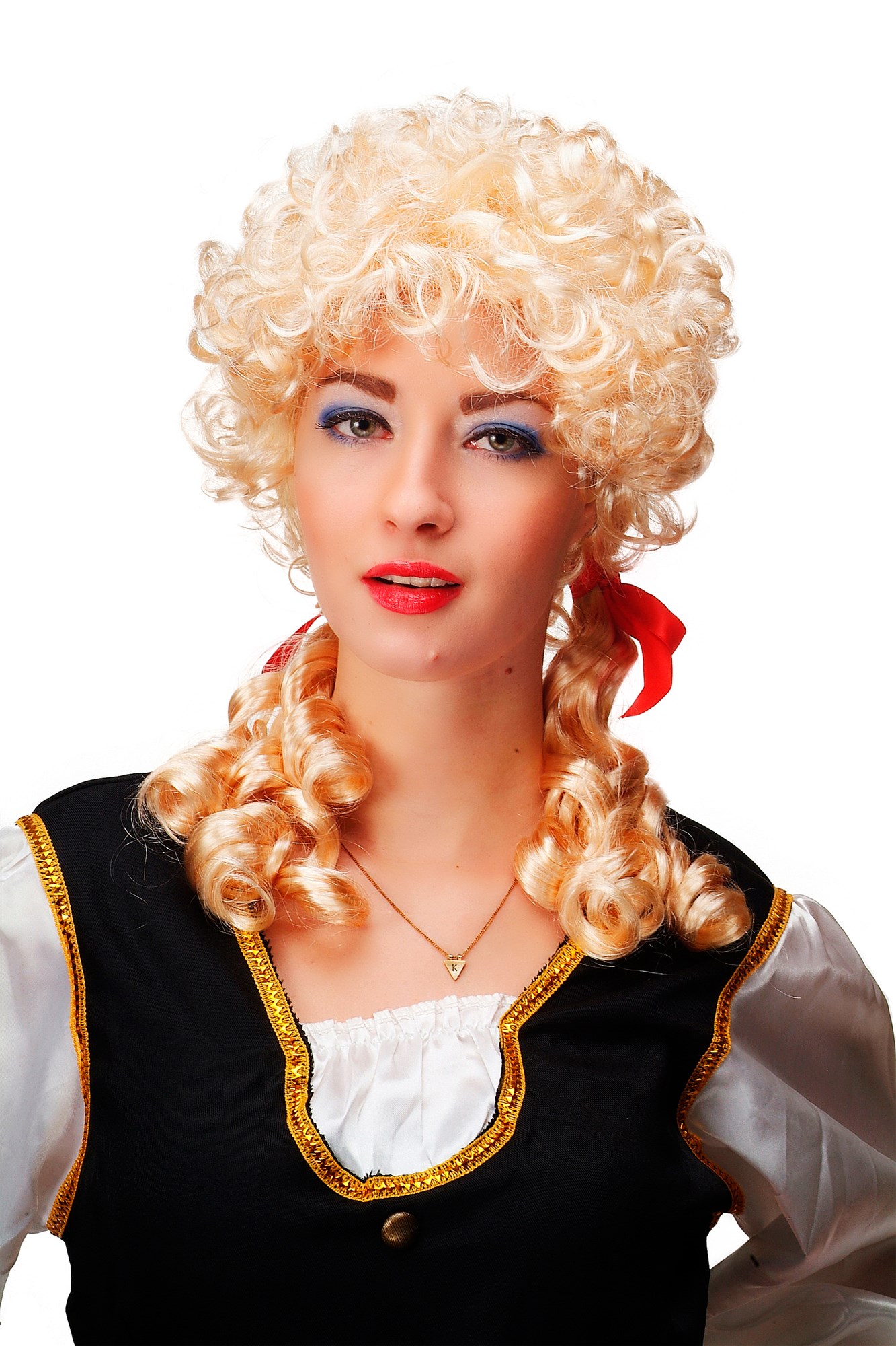 Lady wig colonial Baroque curls ringlets pigtails blonde Marie Antoinette 3048, front view, WIG ME UP: Your Perücken Online Shop Party Wig, Ladies, Blonde, curled, long