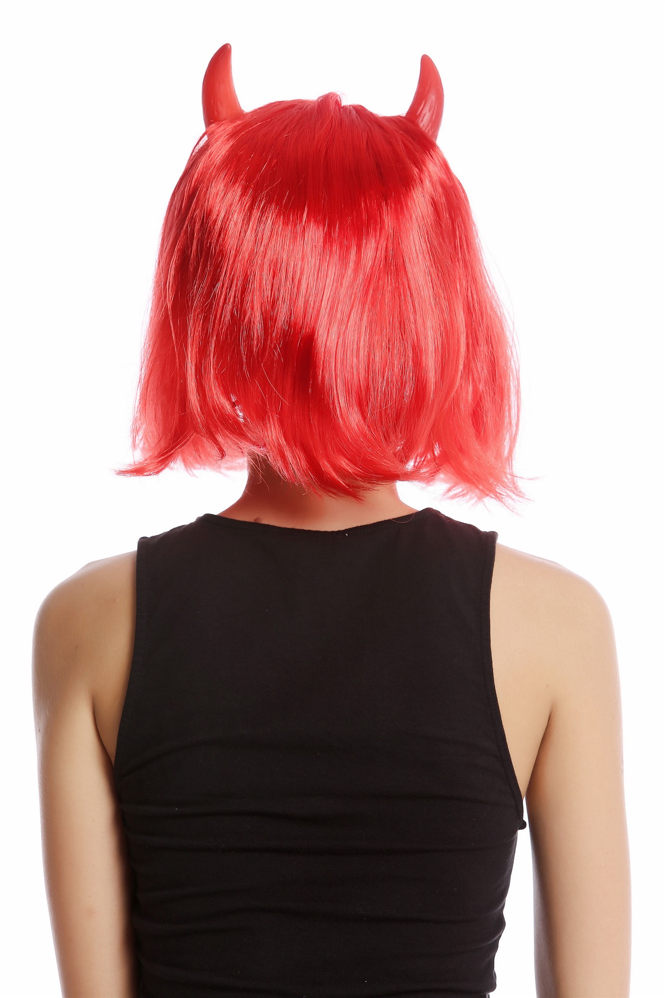 91421-ZA13 Wig Lady Women Halloween She-Devil Demon Devil Longbob Bob Horns red, view 3, WIG ME UP: Your Perücken Online Shop Party Wig, Ladies, Red, straight, short