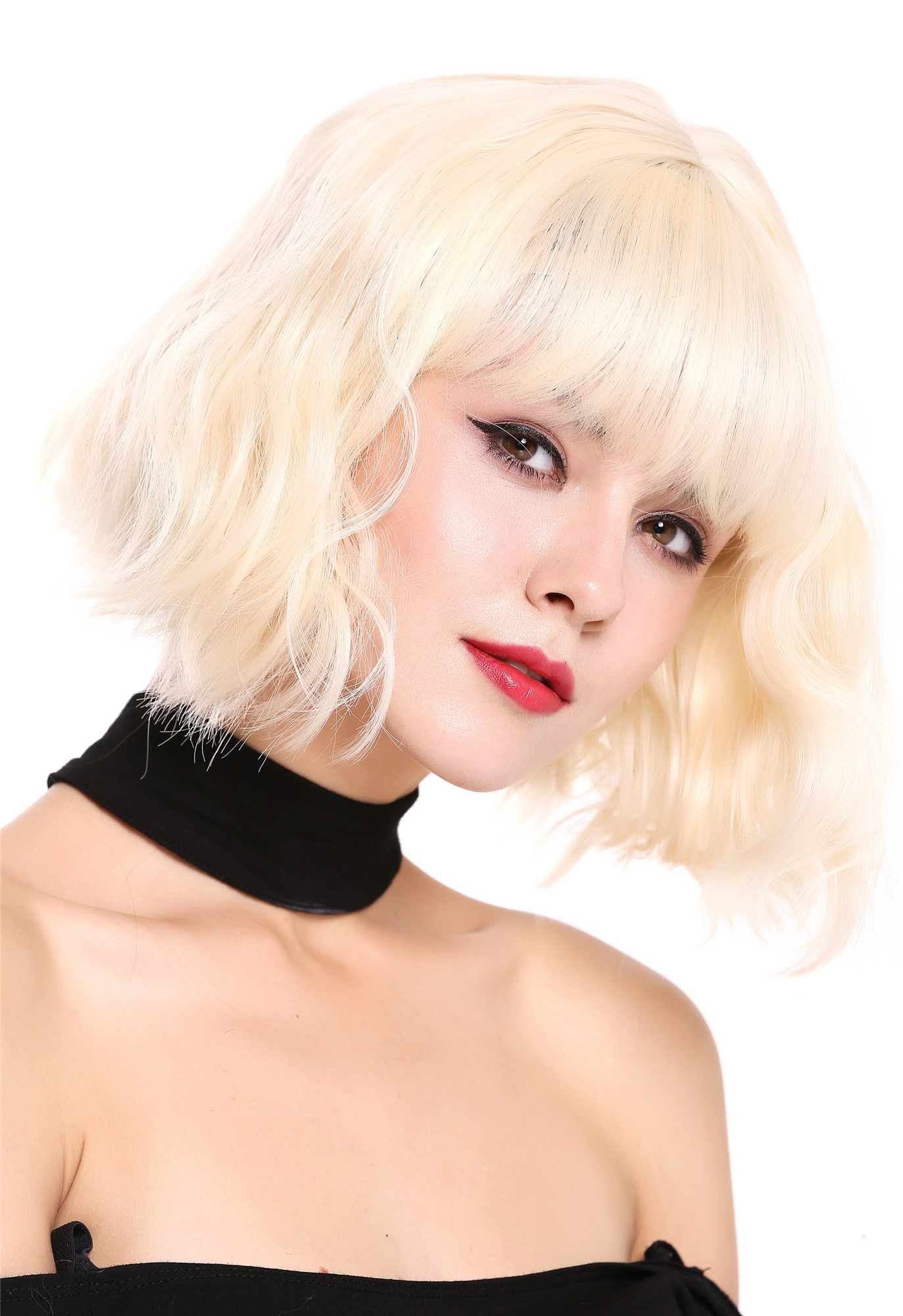 Lady wig short fringe long-bob voluminous wild wavy waved bright blonde DL-052, view 2, WIG ME UP: Your Perücken Online Shop Quality Wigs, Ladies, light blonde, wavy, short
