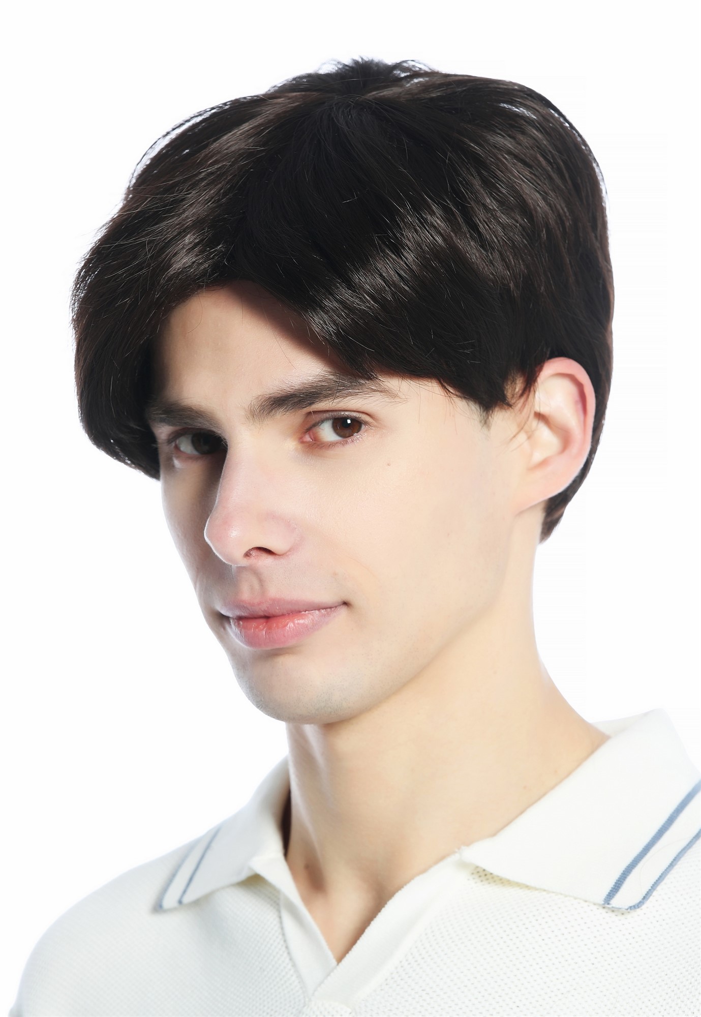 hochwertige Qualitätsperücken, Perücke Herren kurz glatt gescheitelt Scheitel Braun M230-6, Ansicht 2, WIG ME UP: Ihr Perücken Online Shop glatte Tressen-Perücke Mittelbraun kurze Haare für Herren