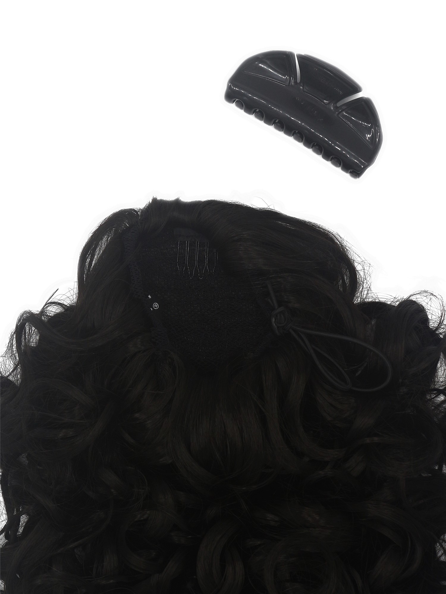 Ponytail Hairpiece Combs Clamp long voluminous curled curls off black MKB-6A, view 4, WIG ME UP: Your Perücken Online Shop Ponytails, black-brown, curled, shoulder-length