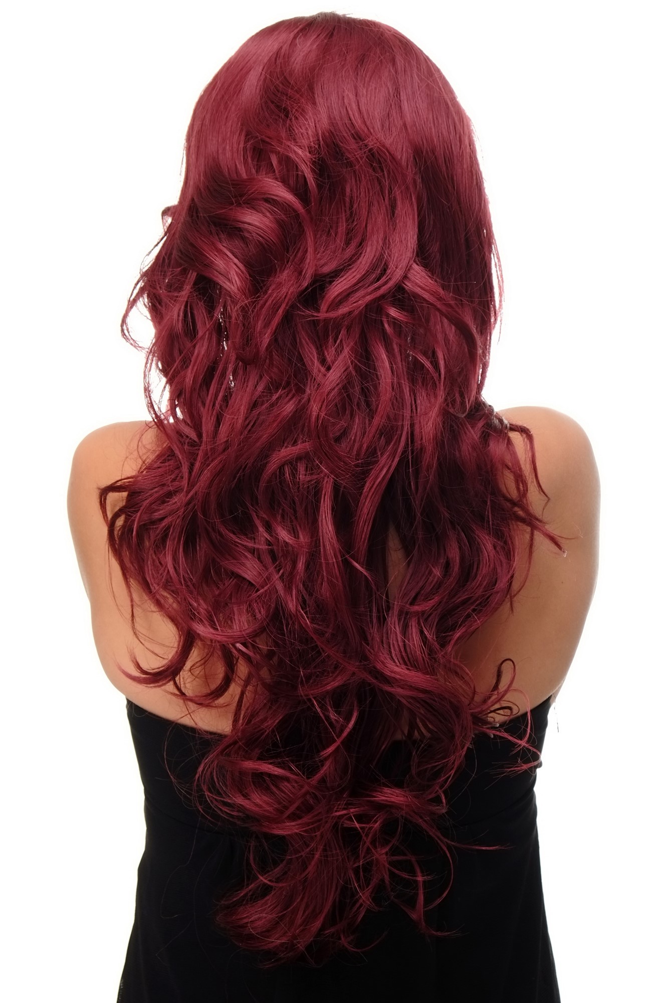 Lady  Wig wavy curly & slightly straggly ends wet-look long fringe (for side parting) red, view 4, WIG ME UP: Your Perücken Online Shop Quality Wigs, Ladies, Red, wavy, long