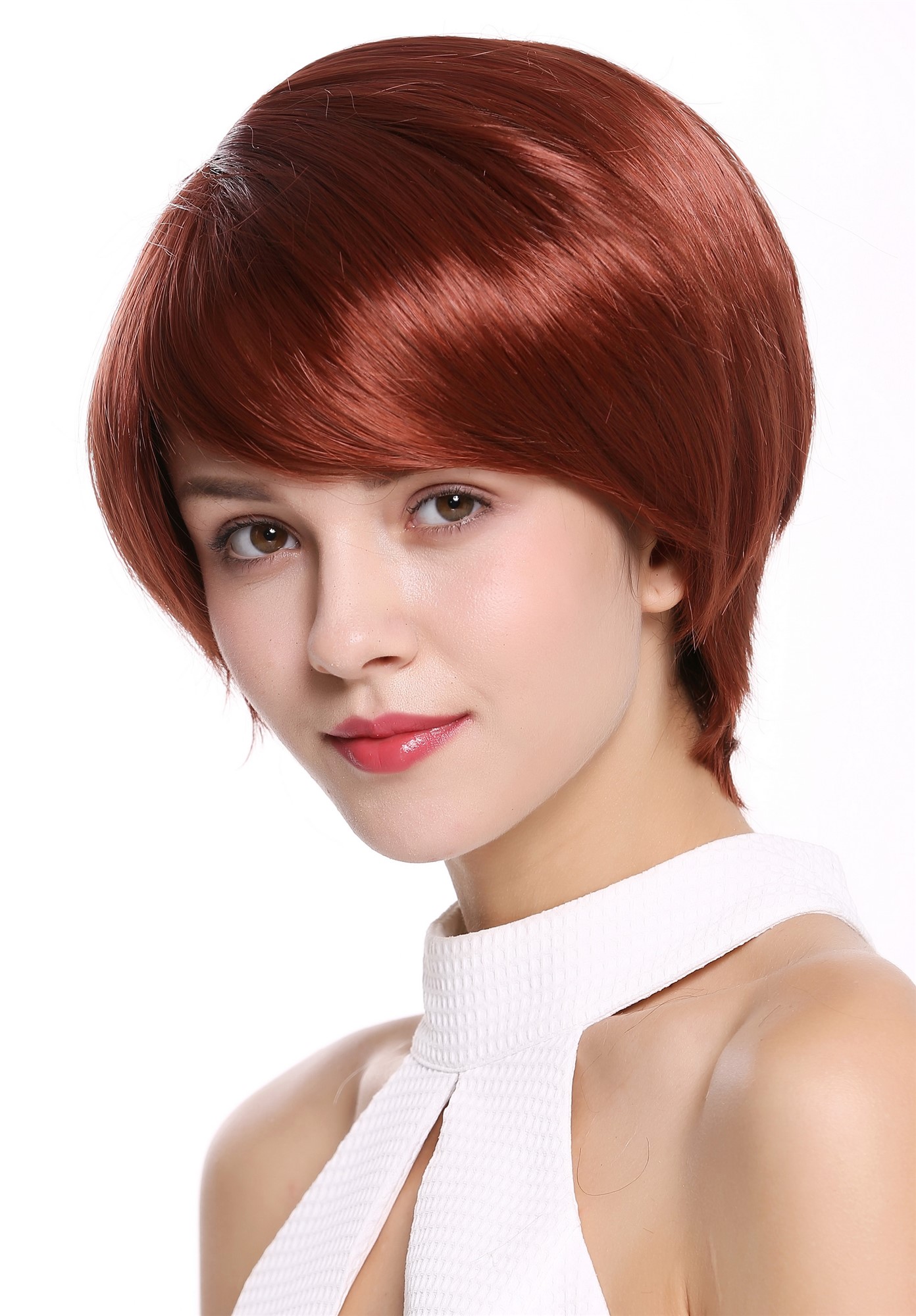 Lady Woman Wig Longbob Bob short straight red copper red long fringe parted 6082, view 3, WIG ME UP: Your Perücken Online Shop Quality Wigs, Ladies, copper, straight, short