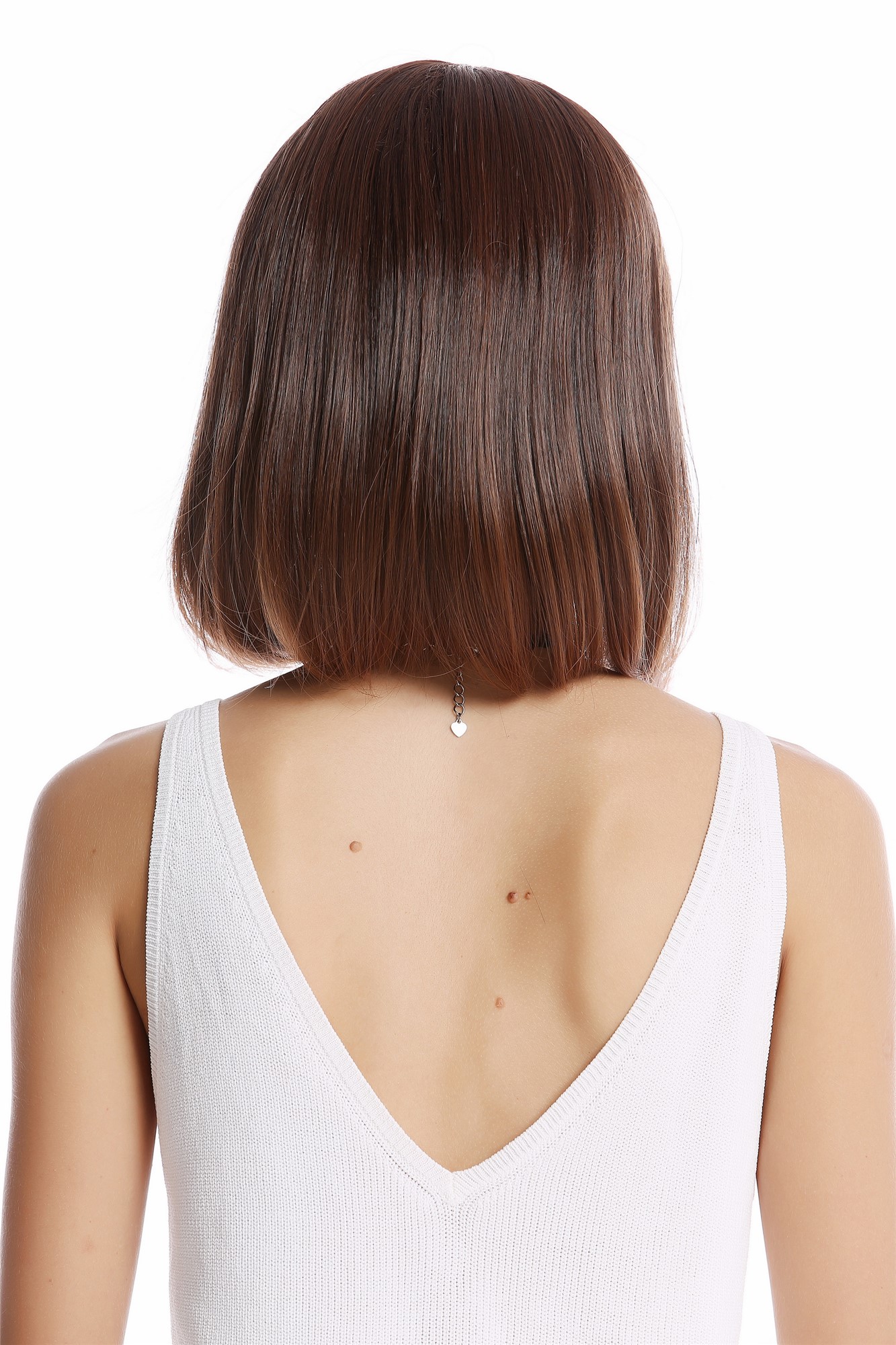 hochwertige Qualitätsperücken, Perücke Longbob Pony Kastanie Braun YZF-4375-4/30, Ansicht 4, WIG ME UP: Ihr Perücken Online Shop glatte Tressen-Perücke Dunkelbraun-Kupferbraun-Mix kurze Haare für Damen