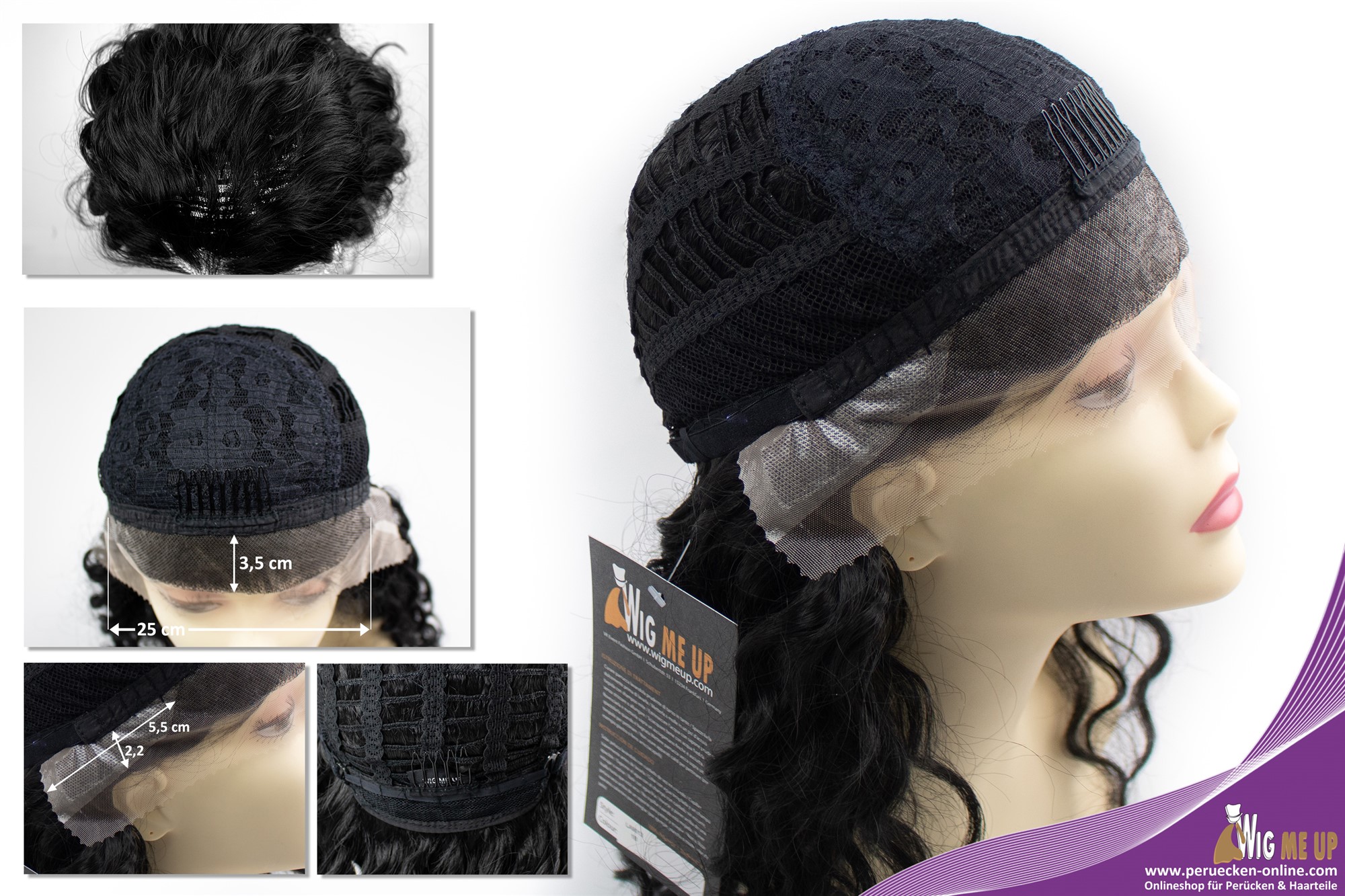 hochwertige Qualitätsperücken, Perücke Lace-Front lang lockig Korkenzieher-Locken Schwarz LA9013-1B, Ansicht 6, WIG ME UP: Ihr Perücken Online Shop lockige Tressen-Perücke mit Front-Lace Samtschwarz lange Haare für Damen