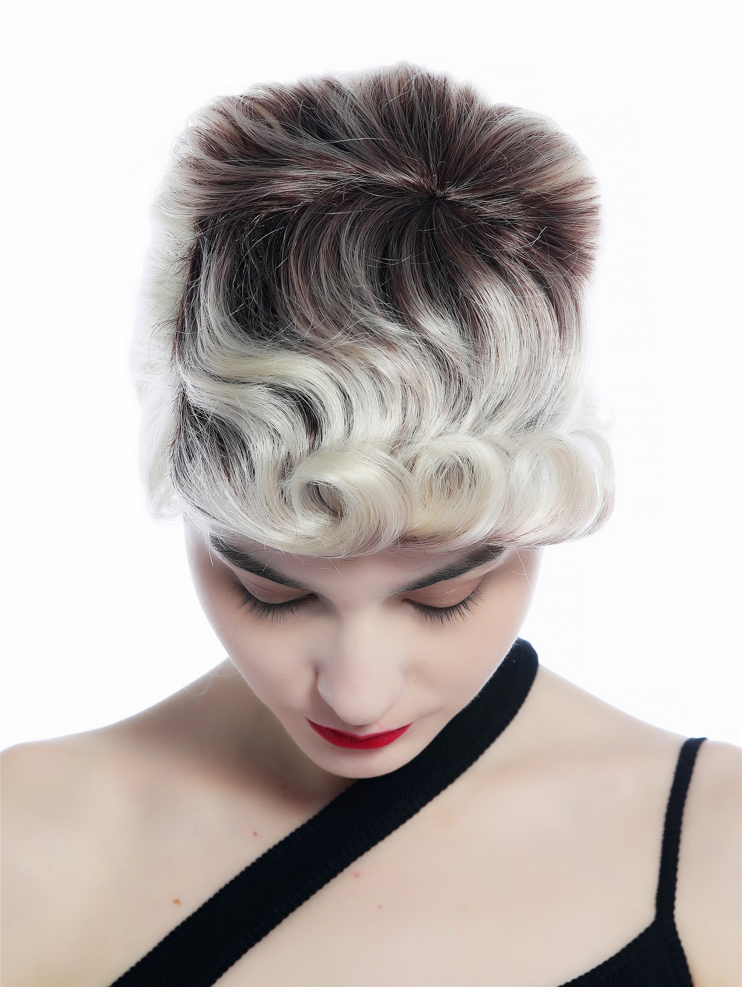 Wig Men Women short straight curled quiff auburn blond platinum mix DW3333, view 5, WIG ME UP: Your Perücken Online Shop Quality Wigs, Unisex, brown-red-violet gradient to platinum blonde, curled, short