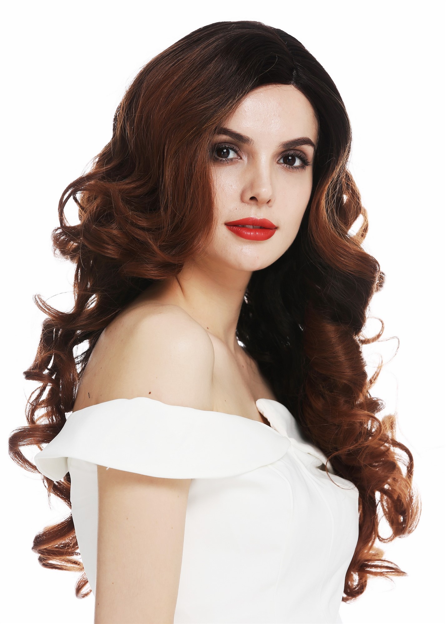 Quality Wigs, Ladies, black-brown mix, curled, long