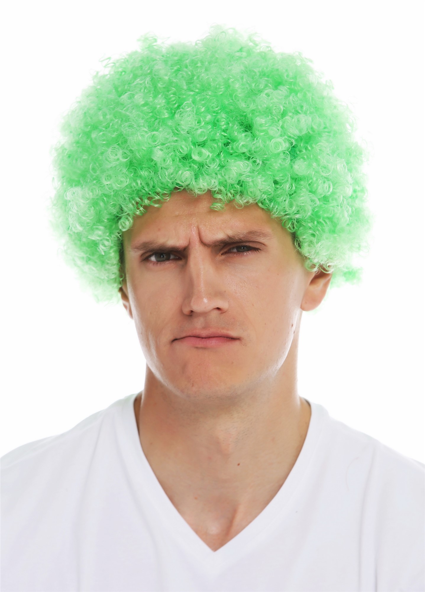 Wig carnival men women clown short afro frizzy curly frizzy head green MMAM-9M, front view, WIG ME UP: Your Perücken Online Shop Party Wig, Unisex, grass green, curled, short