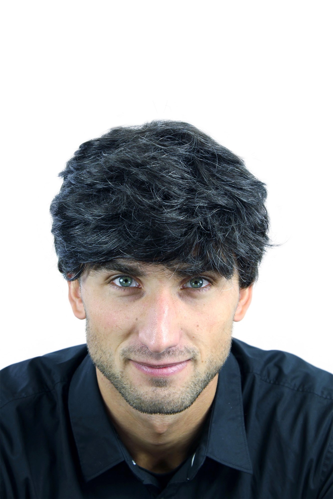 CM-195-3+613 Men Gents  Wig short wavy very dense dark brown with streaks of gray grey, front view, WIG ME UP: Your Perücken Online Shop Quality Wigs, Men, dark brown-light blonde mix, wavy, short