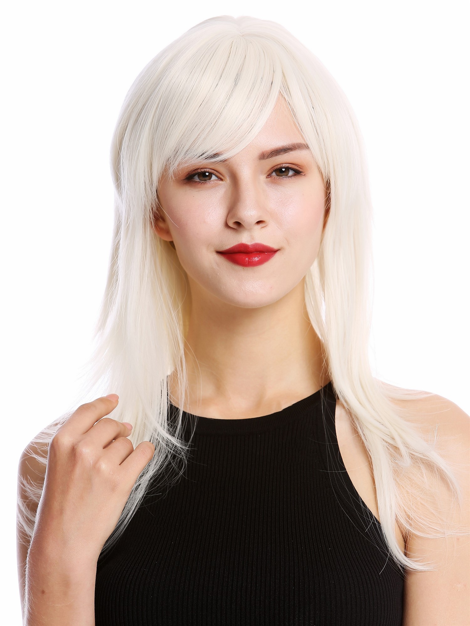 hochwertige Qualitätsperücken, Perücke lang leicht wellig Pony gestuft weißblond GFW242-60, Ansicht 2, WIG ME UP: Ihr Perücken Online Shop wellige Tressen-Perücke mit Kopfhaut-Imitat Perlblond lange Haare für Damen