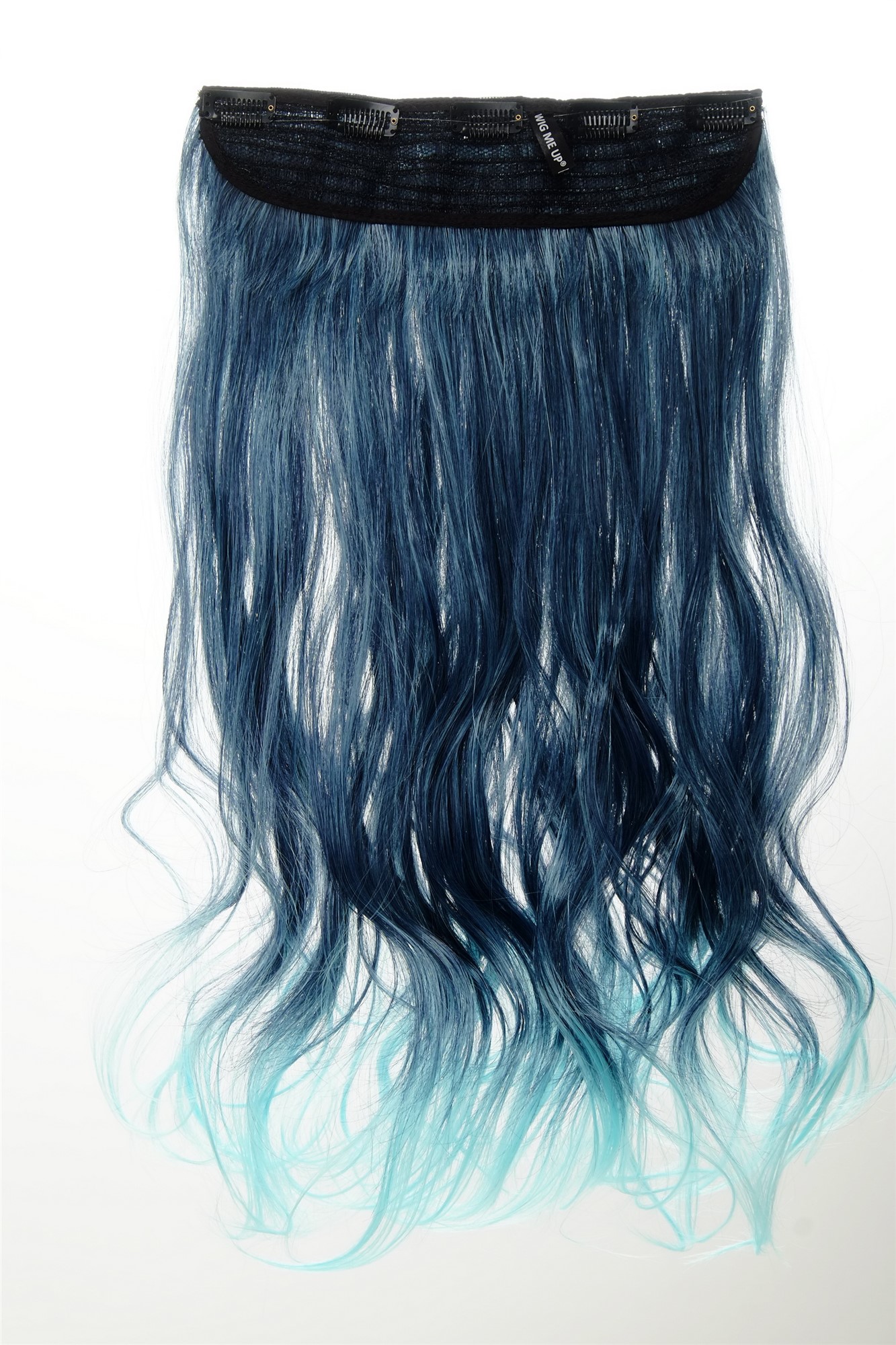 Haarteil Extension breit 5 Clips wellig Dunkelblau-Hellblau-Mix YZF-3180-T4027TTF2513, Ansicht 2, WIG ME UP: Ihr Perücken Online Shop wellige Halbperücke Dunkelblau-Hellblau-Mix 50 cm lang