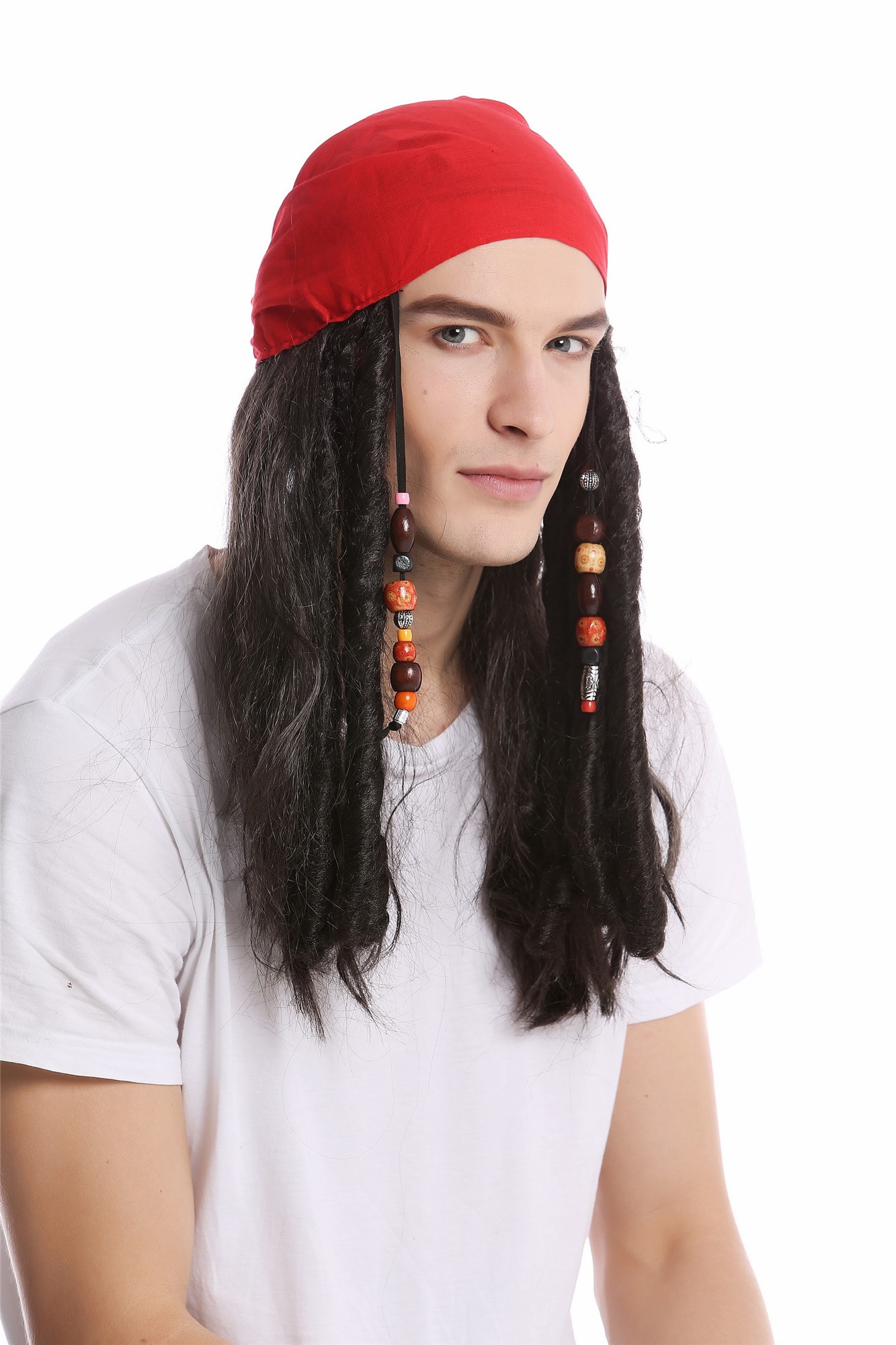 günstige Party Perücke, Perücke Bandana Pirat schwarz Perlen A72325-P1, Ansicht 4, WIG ME UP: Ihr Perücken Online Shop glatte Party Perücke Schwarz schulterlange Haare Unisex