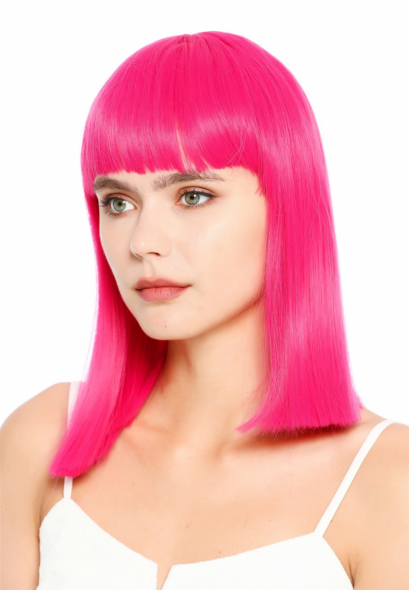Damenperücke schulterlang blunt cut glatt breiter Pony Disco dunkles Rosa Pink SZL1498-DHT2356