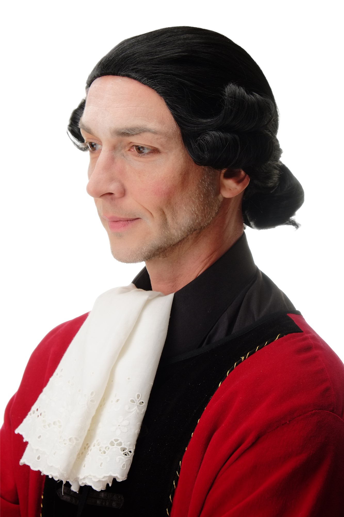 hochwertige Qualitätsperücken, Perücke Barock Edelmann Lord Schwarz F2588-1B, Vorderansicht, WIG ME UP: Ihr Perücken Online Shop wellige Tressen-Perücke Samtschwarz kurze Haare für Unisex