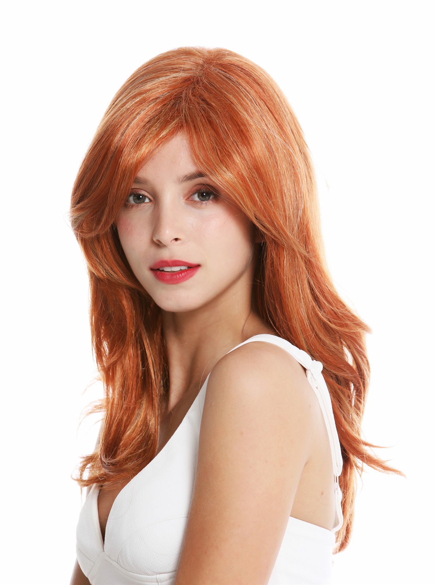 Women's wig long slightly waved parting light copper red blonde GFW2552, front view, WIG ME UP: Your Perücken Online Shop Quality Wigs, Ladies, red-blonde mix, wavy, long