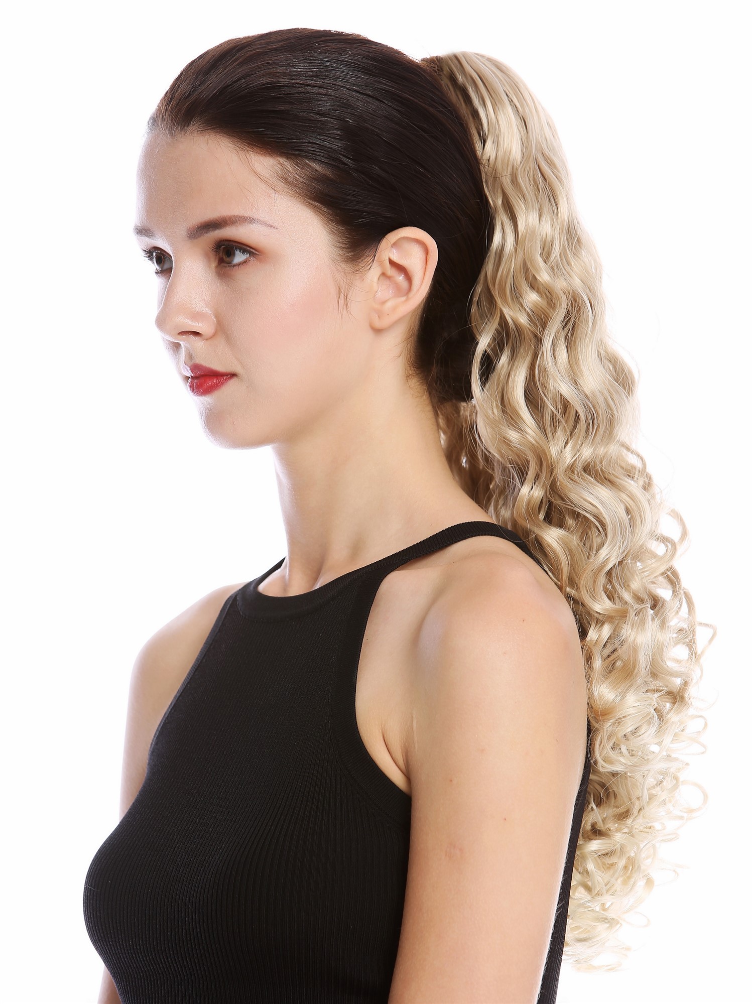 Ponytails, blond mix, curled, long