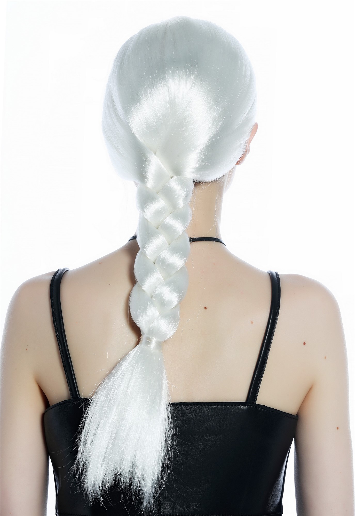 günstige Party Perücke, Perücke glatt weiß Mittelscheitel dicker geflochtener Zopf 91800-ZA68, Ansicht 4, WIG ME UP: Ihr Perücken Online Shop geflochtene Party Perücke Blütenweiß lange Haare für Damen