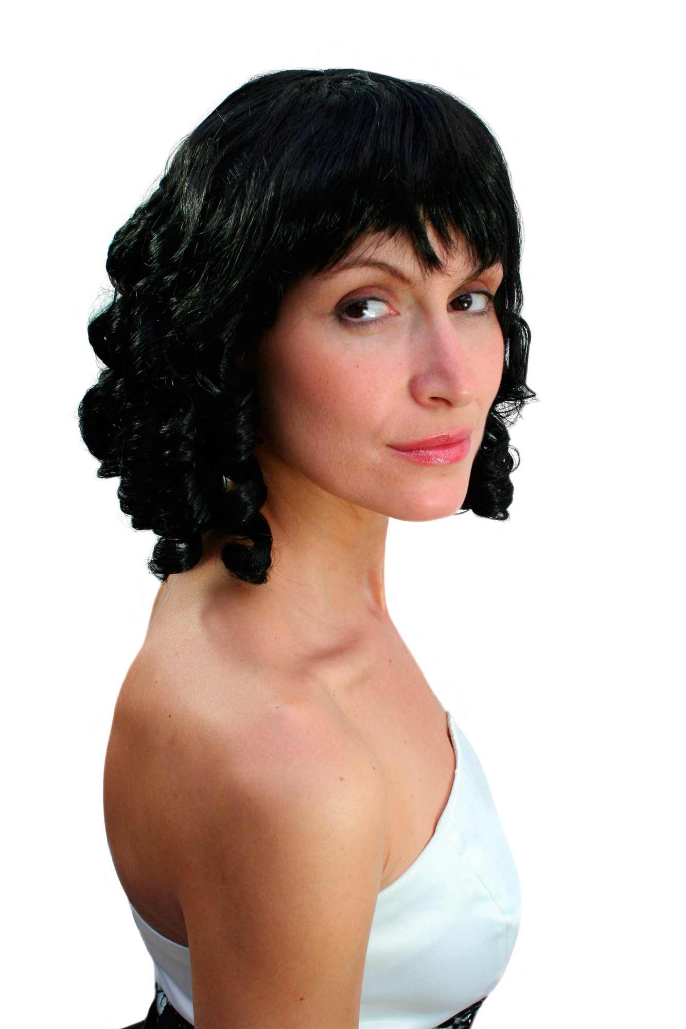 Party/Fancy Dress Lady WIG BLACK colonial civil war VICTORIAN ERA beauty coils curls baroque PIRATE, front view, WIG ME UP: Your Perücken Online Shop Party Wig, Ladies, Black, curled, shoulder-length