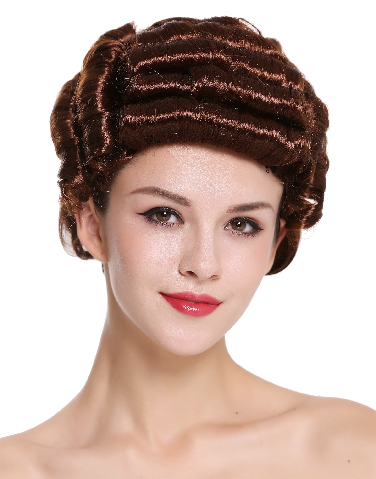 günstige Party Perücke, Barocke Herren Perücke Edelmann Dichter Zopf Mahagoni DH1126-P33, Ansicht 6, WIG ME UP: Ihr Perücken Online Shop lockige Party Perücke Braun schulterlange Haare für Herren