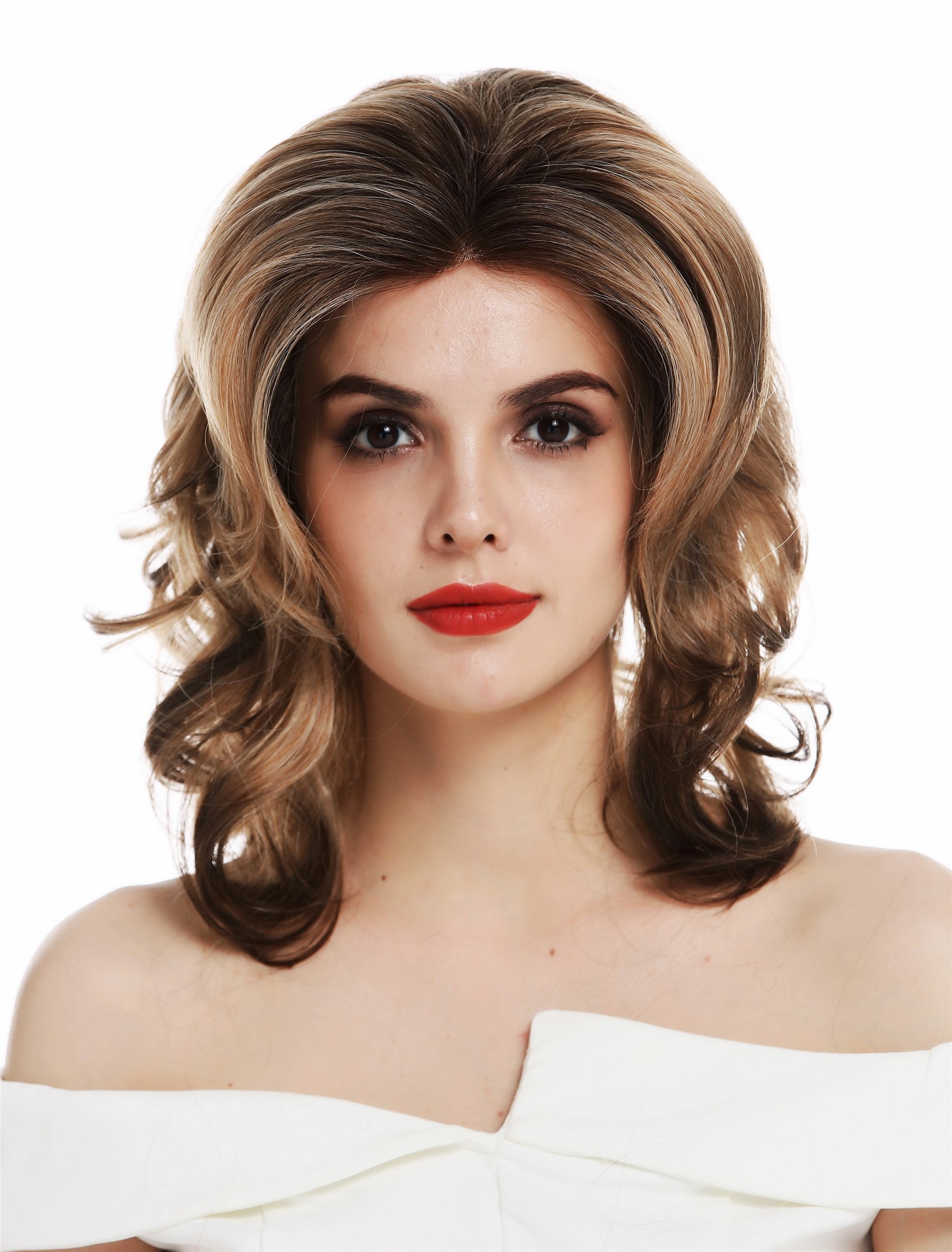 Lady wig lace front glamorous wavy 80's blonde platinum brown balayage DW2015-LF, view 2, WIG ME UP: Your Perücken Online Shop Quality Wigs, Ladies, blonde-brown mix, wavy, shoulder-length