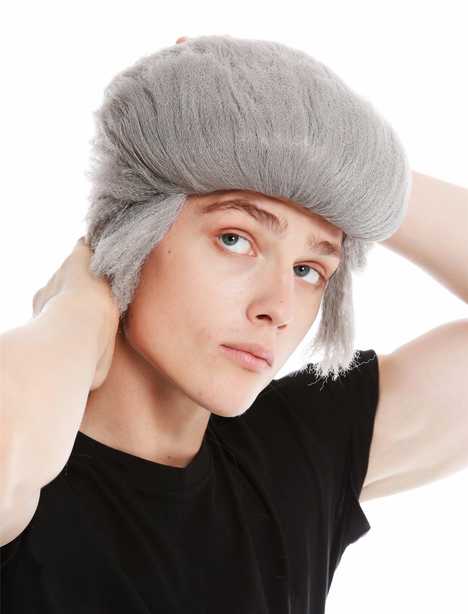 günstige Party Perücke, Perücke Herren Tolle 60er Rockabilly Grau LM-706-ZA68E, Vorderansicht, WIG ME UP: Ihr Perücken Online Shop wellige Party Perücke Hellgrau lange Haare für Herren