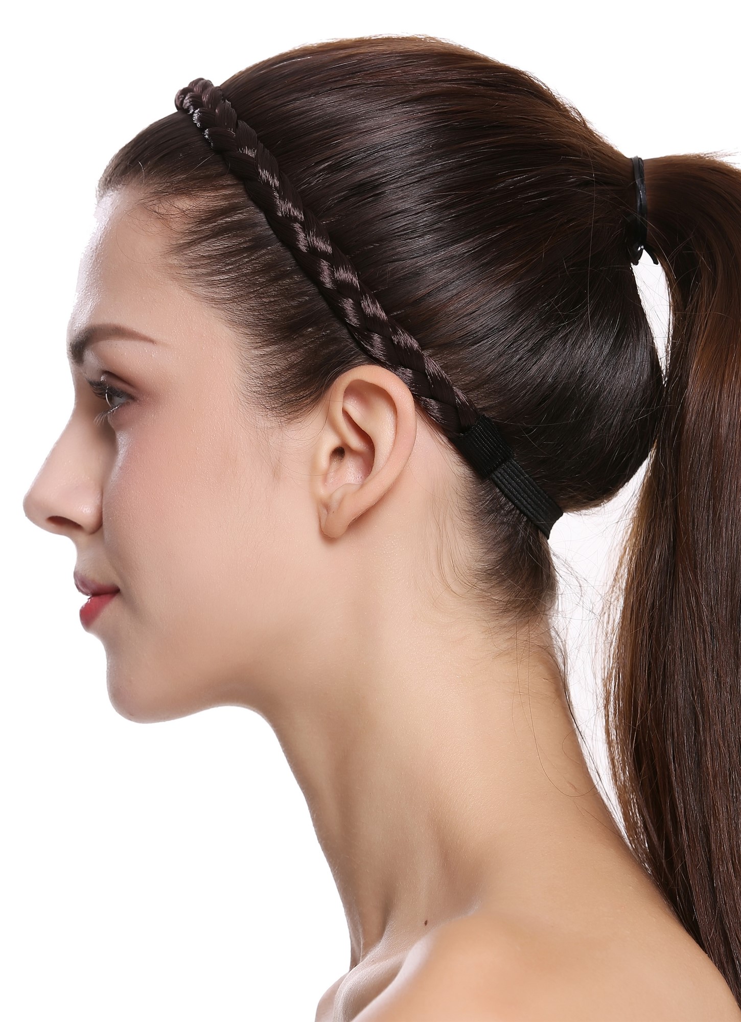 Schmales Haarband geflochten Breite: 1 cm Braun CXT-008-006, Ansicht 3, WIG ME UP: Ihr Perücken Online Shop Haarreifen geflochten Braun 42 cm