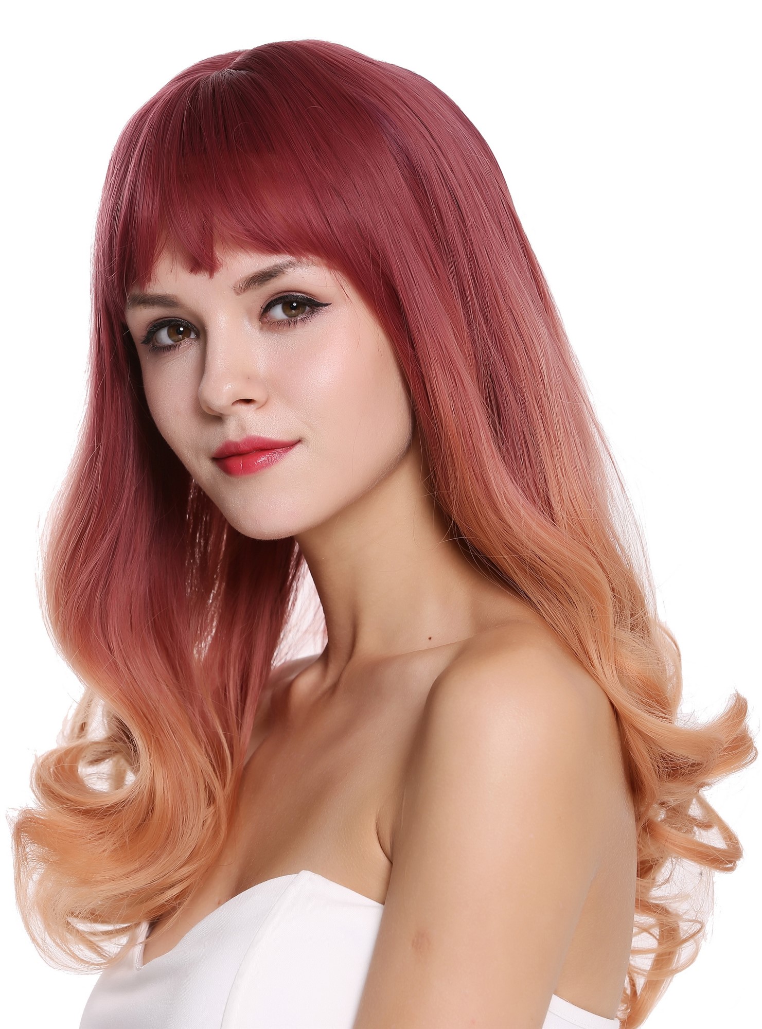 Lady wig long fringe sleek curly hair tips Balayage purple orange blonde MS1733, view 3, WIG ME UP: Your Perücken Online Shop Quality Wigs, Ladies, quartz violet-orange red mix, curled, long