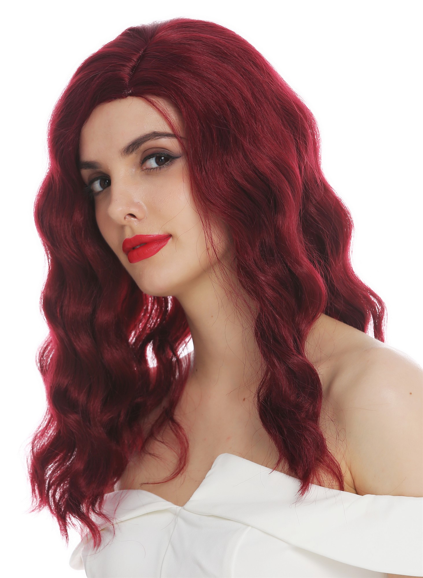 Lady wig long parting wavy waved classy 1930's Hollywood diva garnet red VK-58, view 3, WIG ME UP: Your Perücken Online Shop Quality Wigs, Ladies, garnet red, wavy, shoulder-length