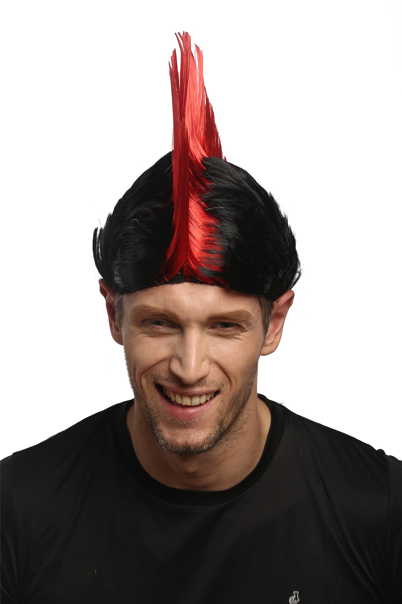 XR-012-P103/PC13 Wig Ladies Men Halloween Carnival black red spiky mohawk Punk 70s 80s, view 2, WIG ME UP: Your Perücken Online Shop Party Wig, Unisex, Red, Black, straight, short