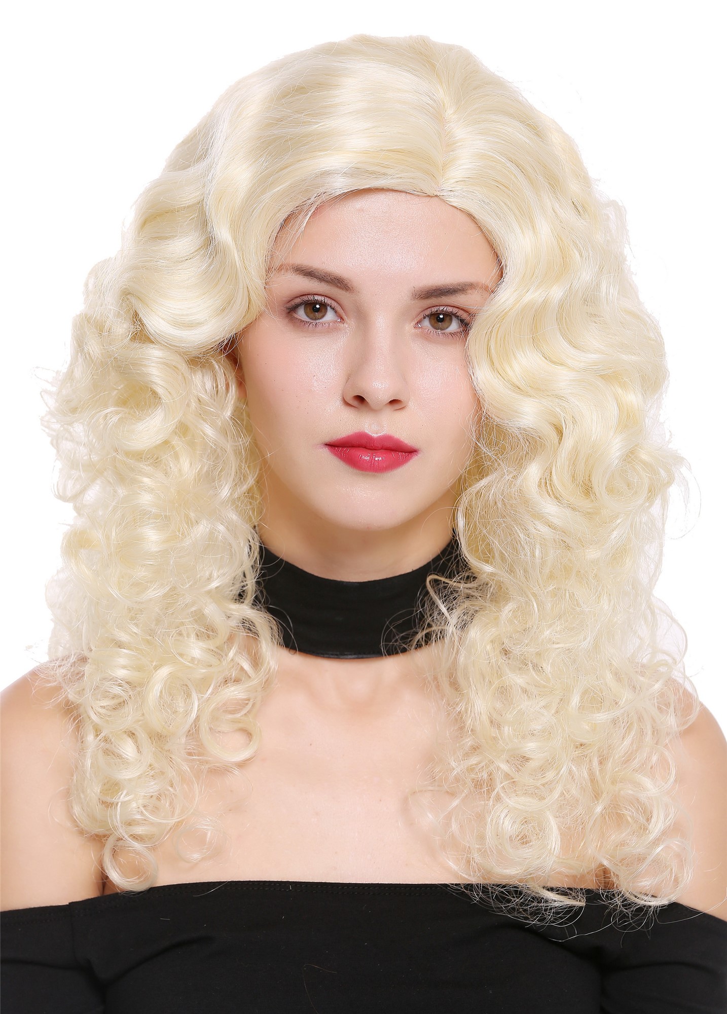 hochwertige Qualitätsperücken, Perücke Lang Volumen Seitenscheitel Hellblond 1355AB-763, Vorderansicht, WIG ME UP: Ihr Perücken Online Shop lockige Tressen-Perücke mit Kopfhaut-Imitat Hellblond-Goldblond-Mix lange Haare für Damen