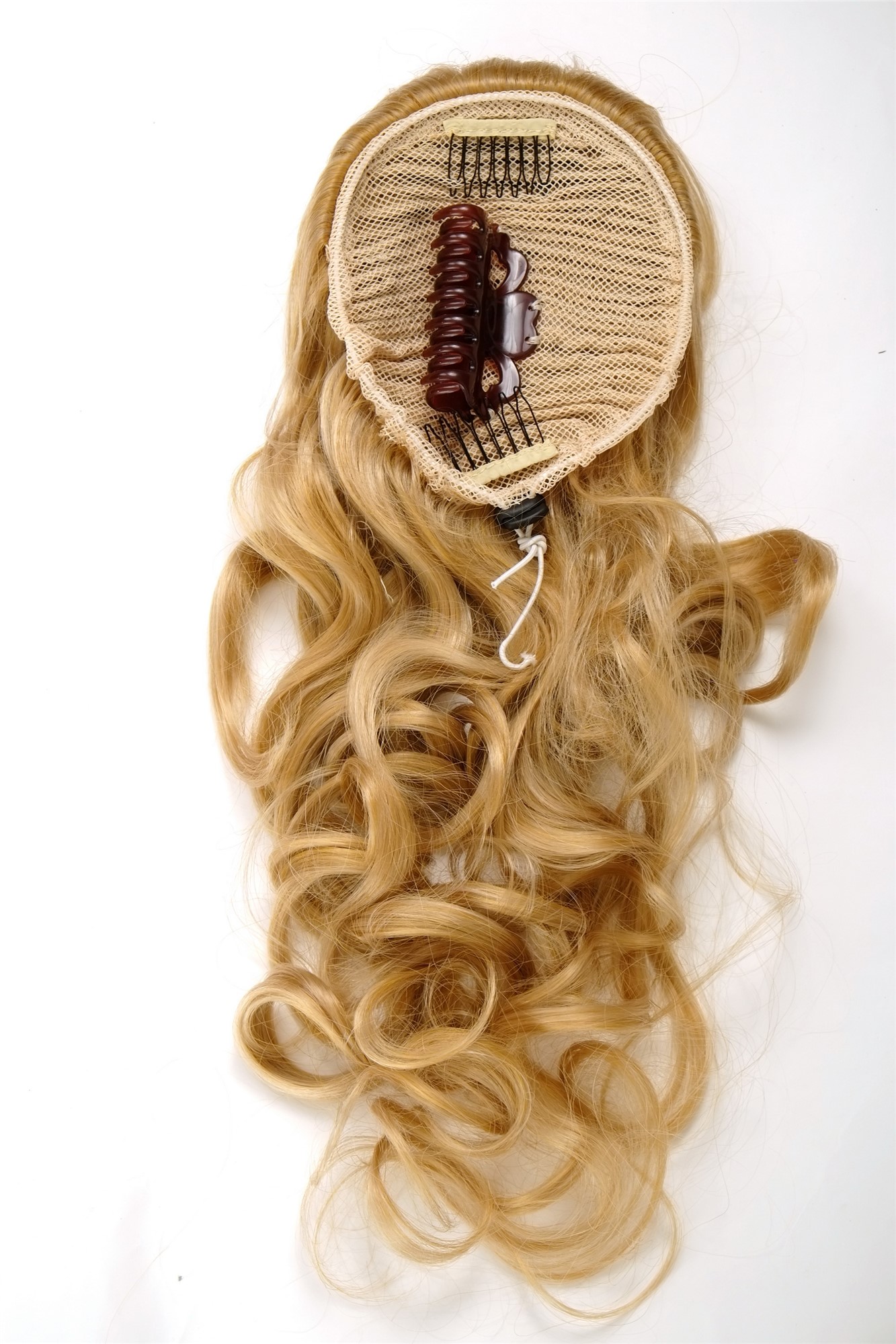 Ponytail clamp combs draw string curled voluminous long bright blond mix WK08, view 2, WIG ME UP: Your Perücken Online Shop Ponytails, golden blonde-light blonde mix, curled, long