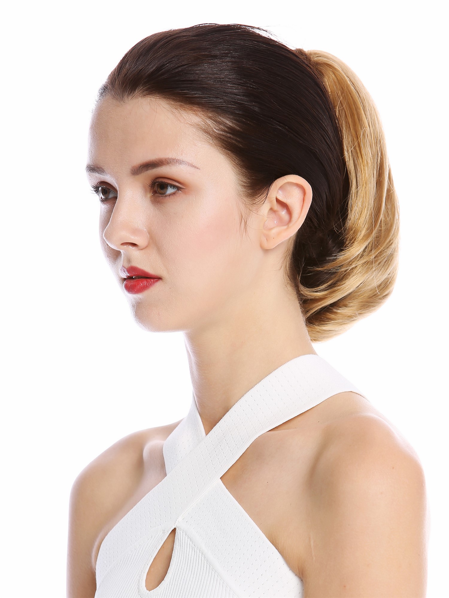 hochwertiger Zopf Pferdeschwanz kurzes glattes Haar Rotblond 622-V-27B, Ansicht 3, WIG ME UP: Ihr Perücken Online Shop welliges Zopf-Haarteil Kupferblond 25 cm lang
