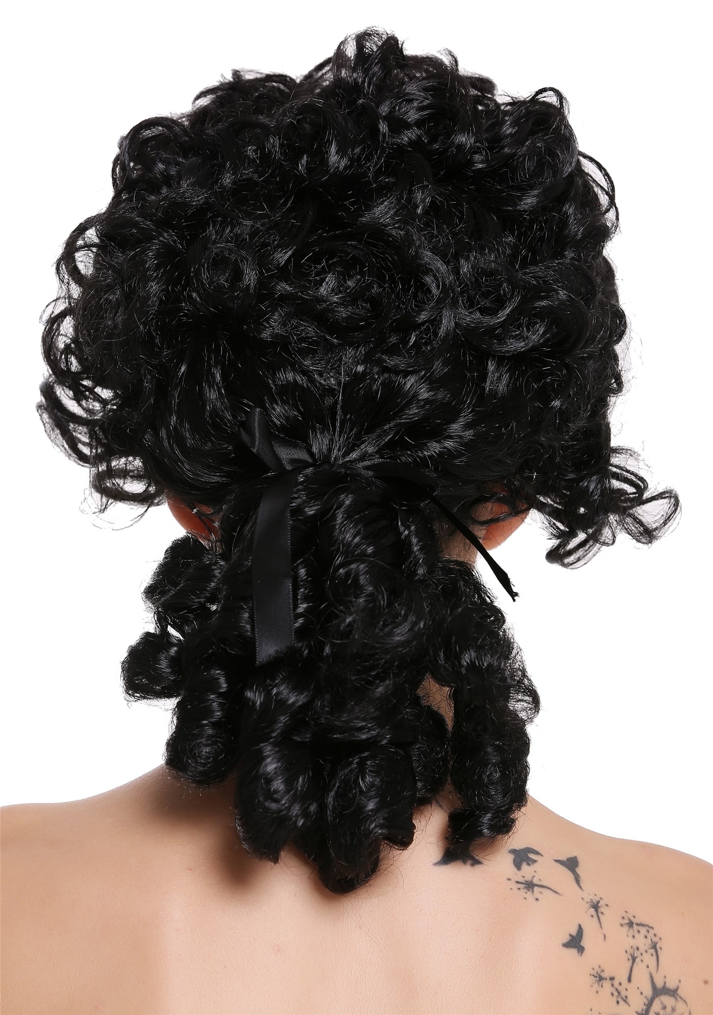 Man Lady Party Wig Baroque noble aristocrat lord curls long ponytail black 91019, view 6, WIG ME UP: Your Perücken Online Shop Party Wig, Men, Black, curled, shoulder-length
