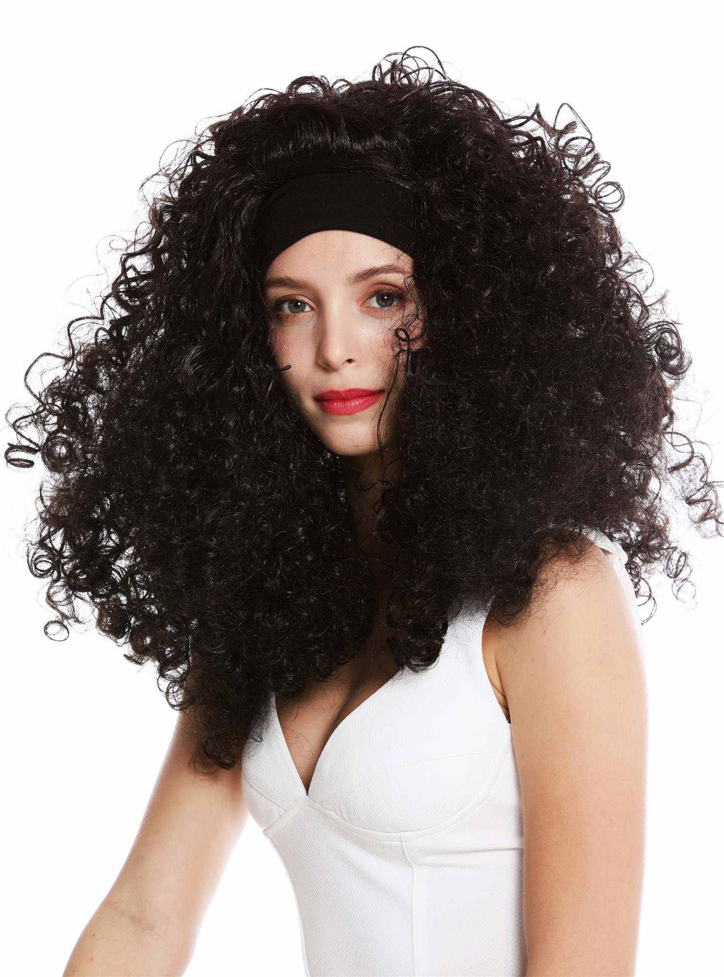 Women's party wig carnival headband long curly voluminous Latina brown LM-153, view 3, WIG ME UP: Your Perücken Online Shop Party Wig, Ladies, black-brown, curled, long