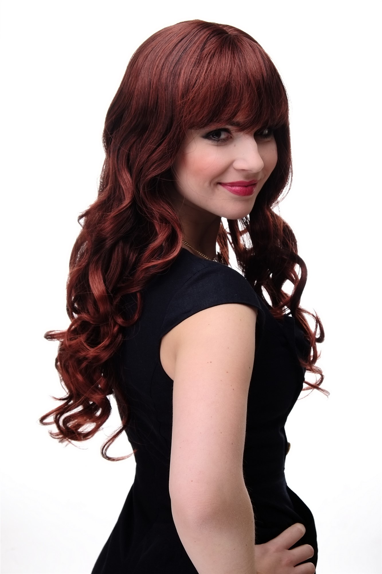 Lady wig very long curling tips straight top fringe bangs mahogany brown 285, view 5, WIG ME UP: Your Perücken Online Shop Quality Wigs, Ladies, mahogany-medium brown mix, curled, long