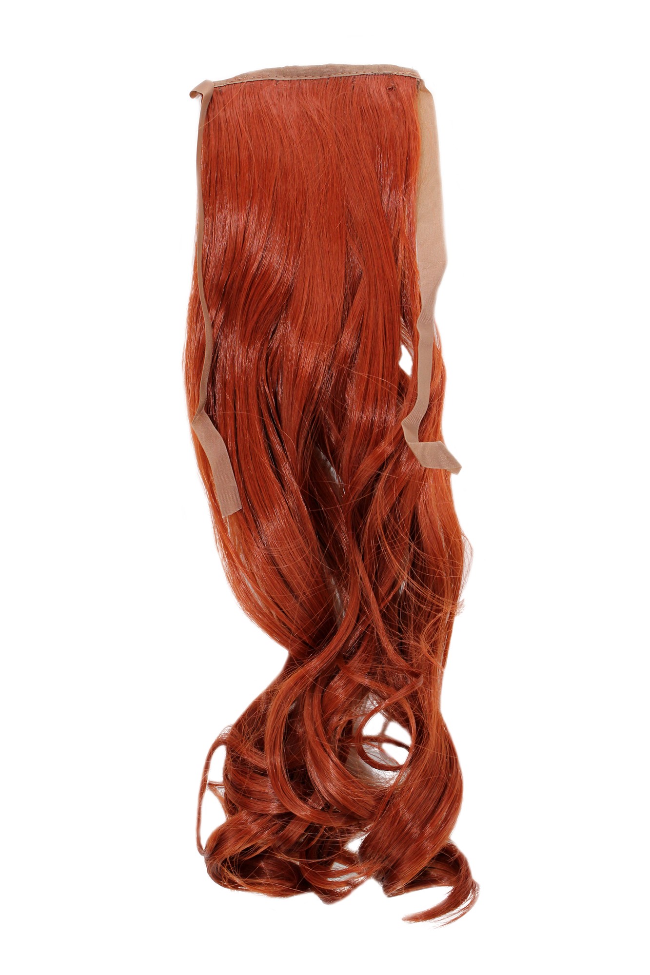 YZF-TC18-130 Hairpiece Pontail Pigtail extension slim light wavy comb and ribbon rust red 18", front view, WIG ME UP: Your Perücken Online Shop Ponytails, rust red, wavy, shoulder-length