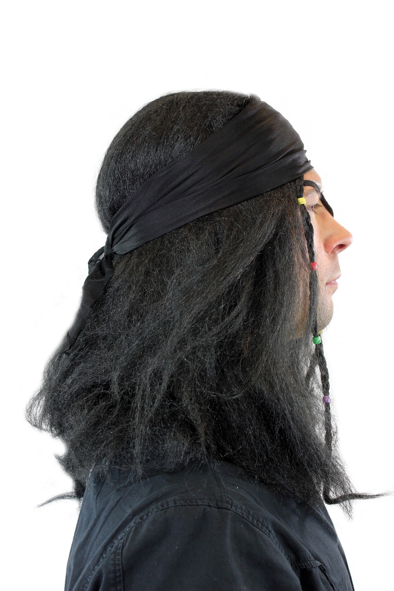 Party Halloween Pirate Set wild black Wig Bandana Eye Patch Jolly Roger 26583, view 3, WIG ME UP: Your Perücken Online Shop Party Wig, Men, Black, Braided, long